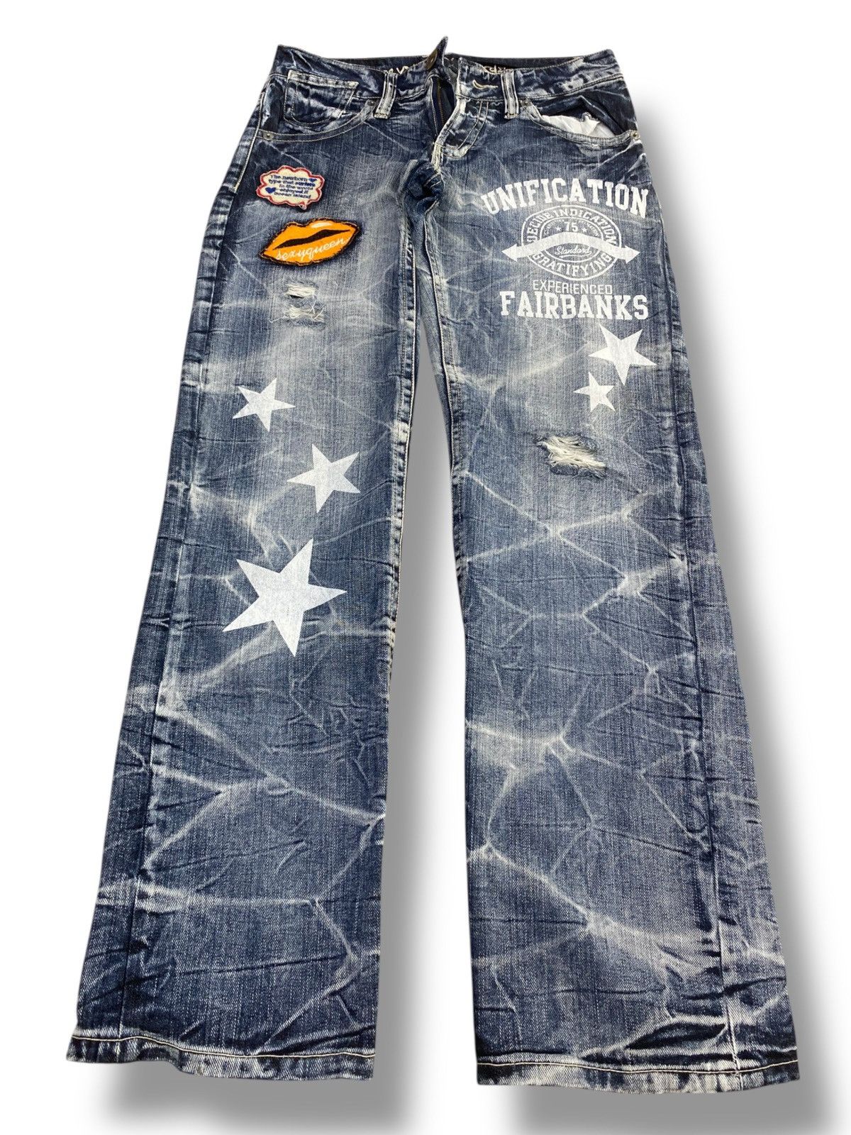 Japanese Brand Japanese Brand Patchwork Star Print Style Distressed Jeans Size US 32 / EU 48 - 1 Thumbnail