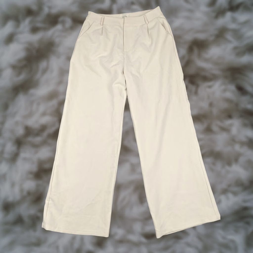 Vintage DISSH Dress Womens 10 Beige Pants Twill Wide Leg Pleated Stretch Lined Career Size 32" / US 10 / IT 46 - 1 Thumbnail