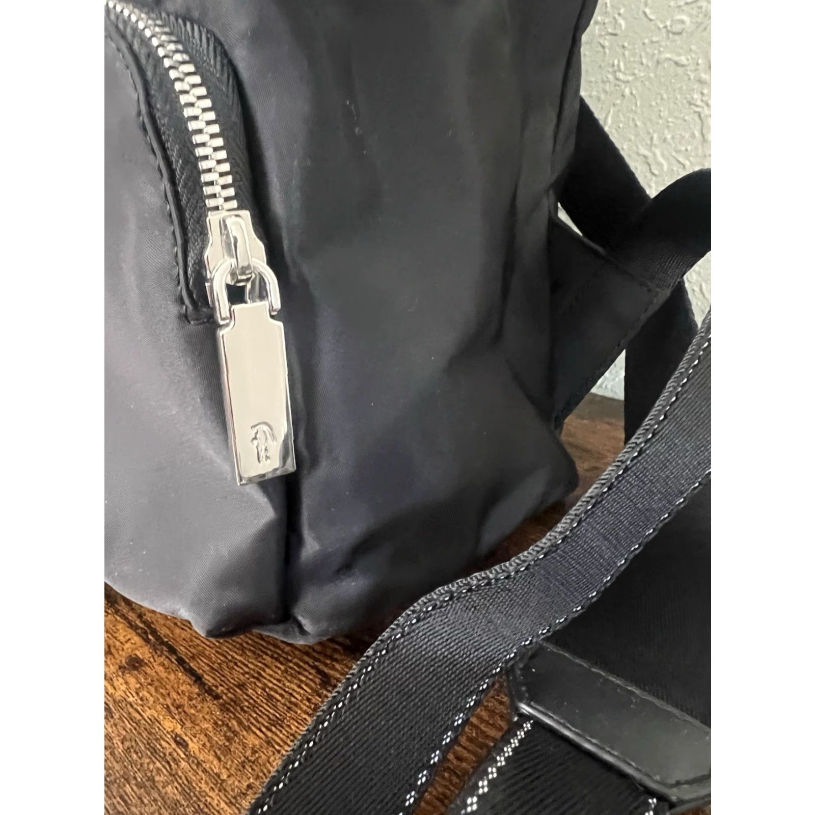 Lacoste NWT Lacoste Women’s Solid Black Nylon Backpack Cinch Flap Bag Size ONE SIZE - 5 Thumbnail