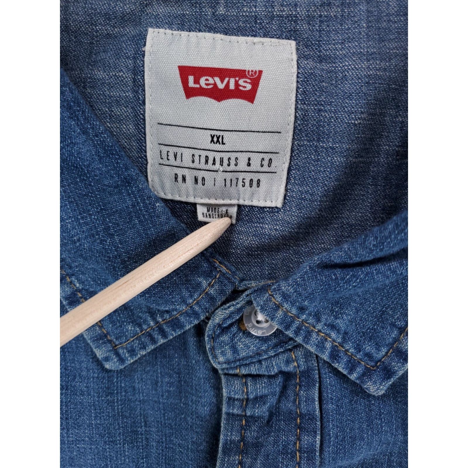 Levi's Levi's Pearl Snap Denim Button Up Shirt Blue Long Sleeve Western Mens XXL Size US XXL / EU 58 / 5 - 3 Thumbnail