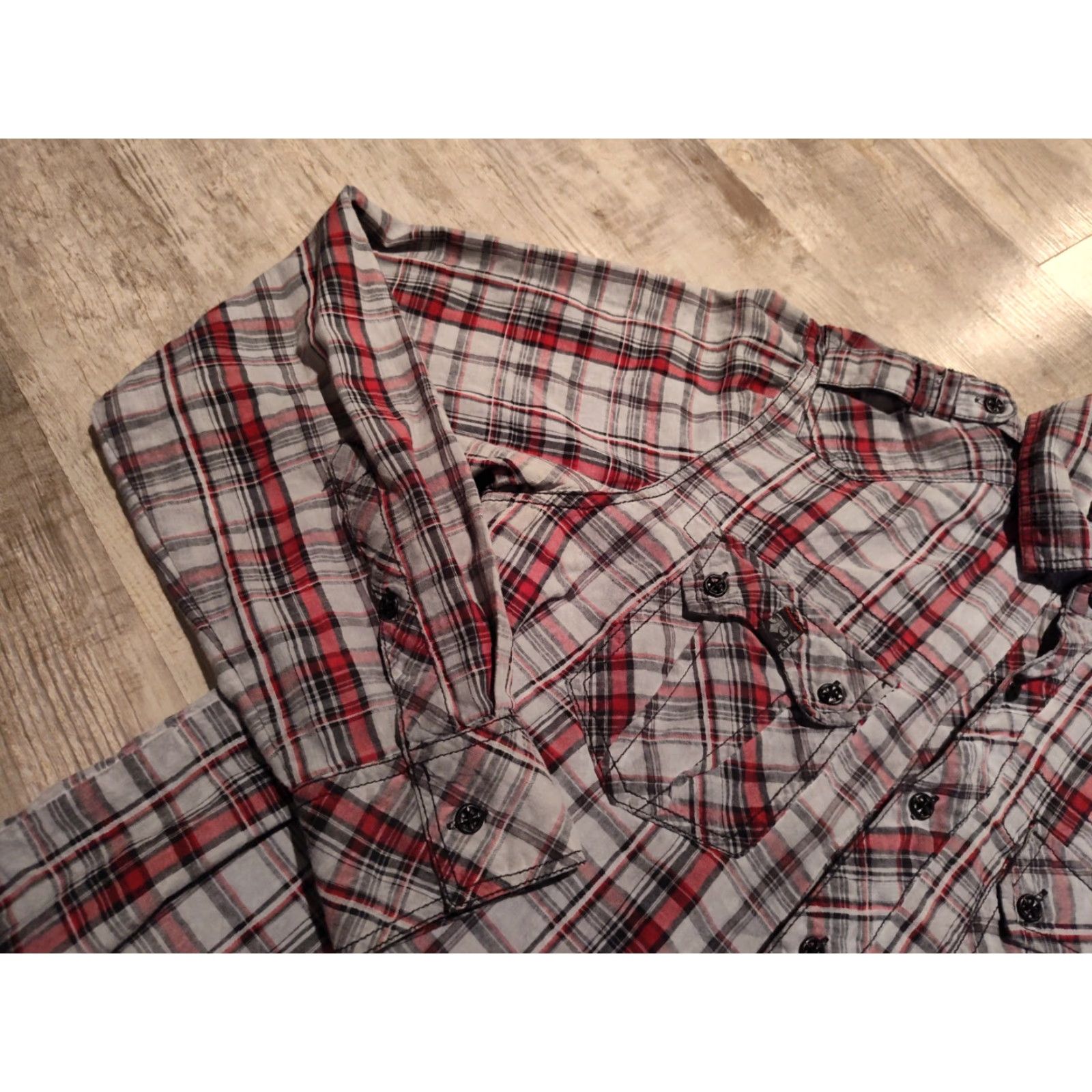 Affliction AFFLICTION Black Premium Flannel Plaid Button-Up Shirt M Long Sleeve Embroidered Biker Mens Size US M / EU 48-50 / 2 - 6 Thumbnail