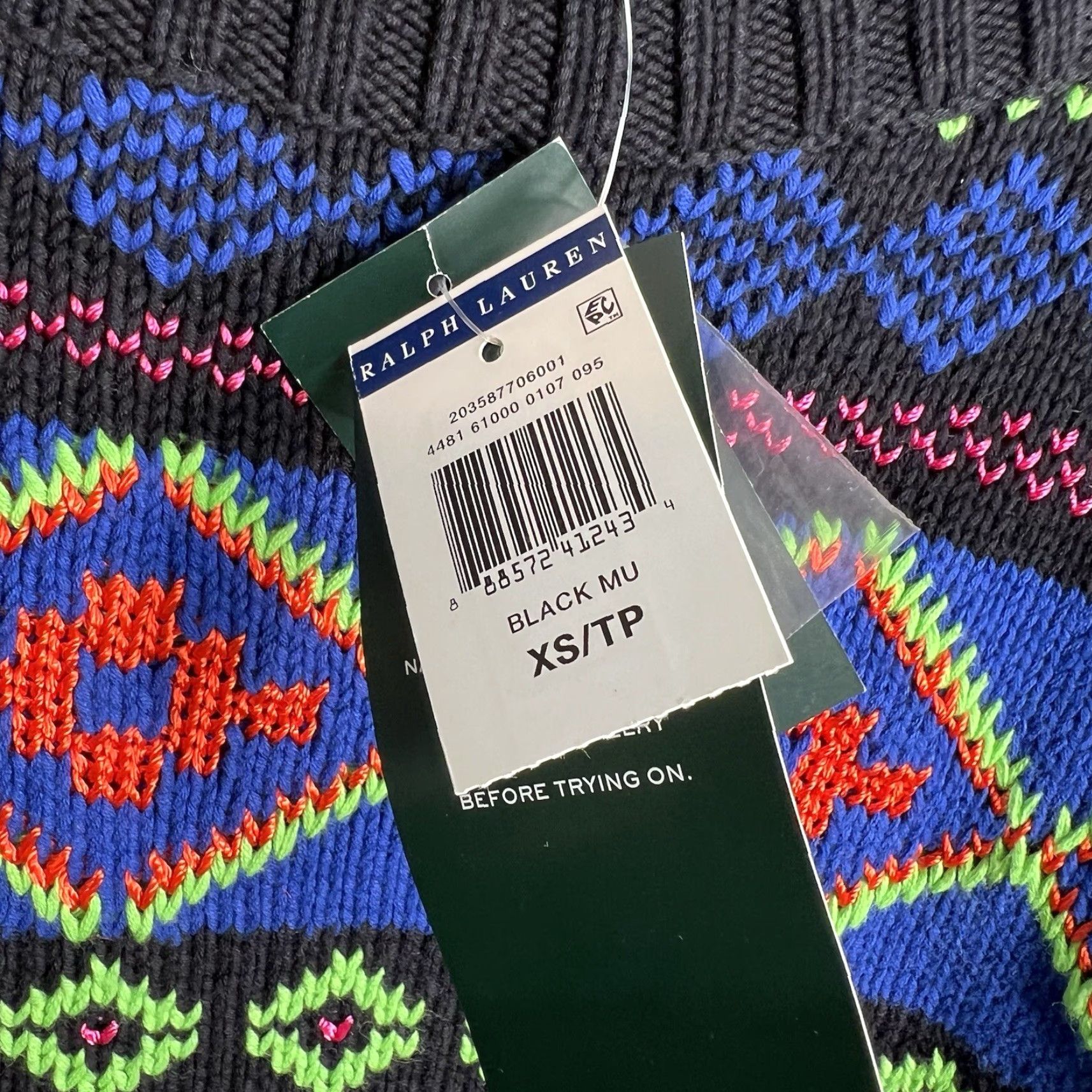 Ralph Lauren VINTAGE Lauren Ralph Lauren Sweater XS Black Neon Accent Womens Size XS / US 0-2 / IT 36-38 - 6 Thumbnail