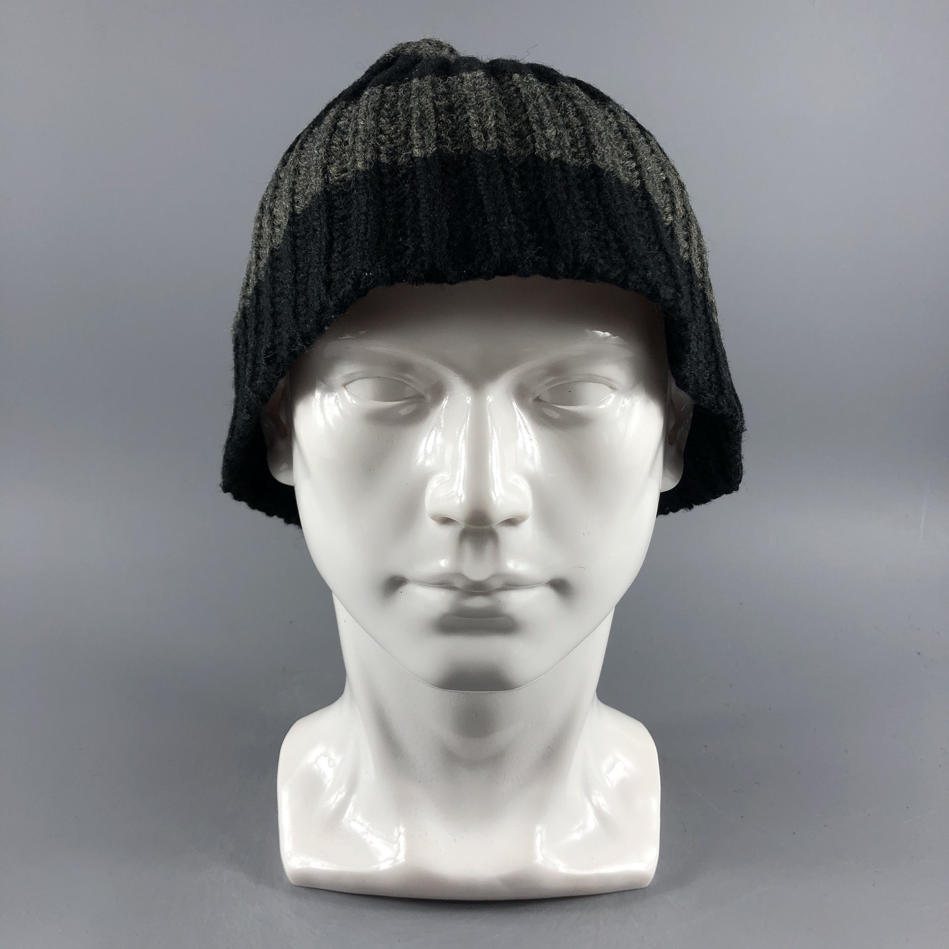 image of Vintage British Wool Stripe Beanie Snow Hat Snow Cap -D282 in Black/Gray, Men's