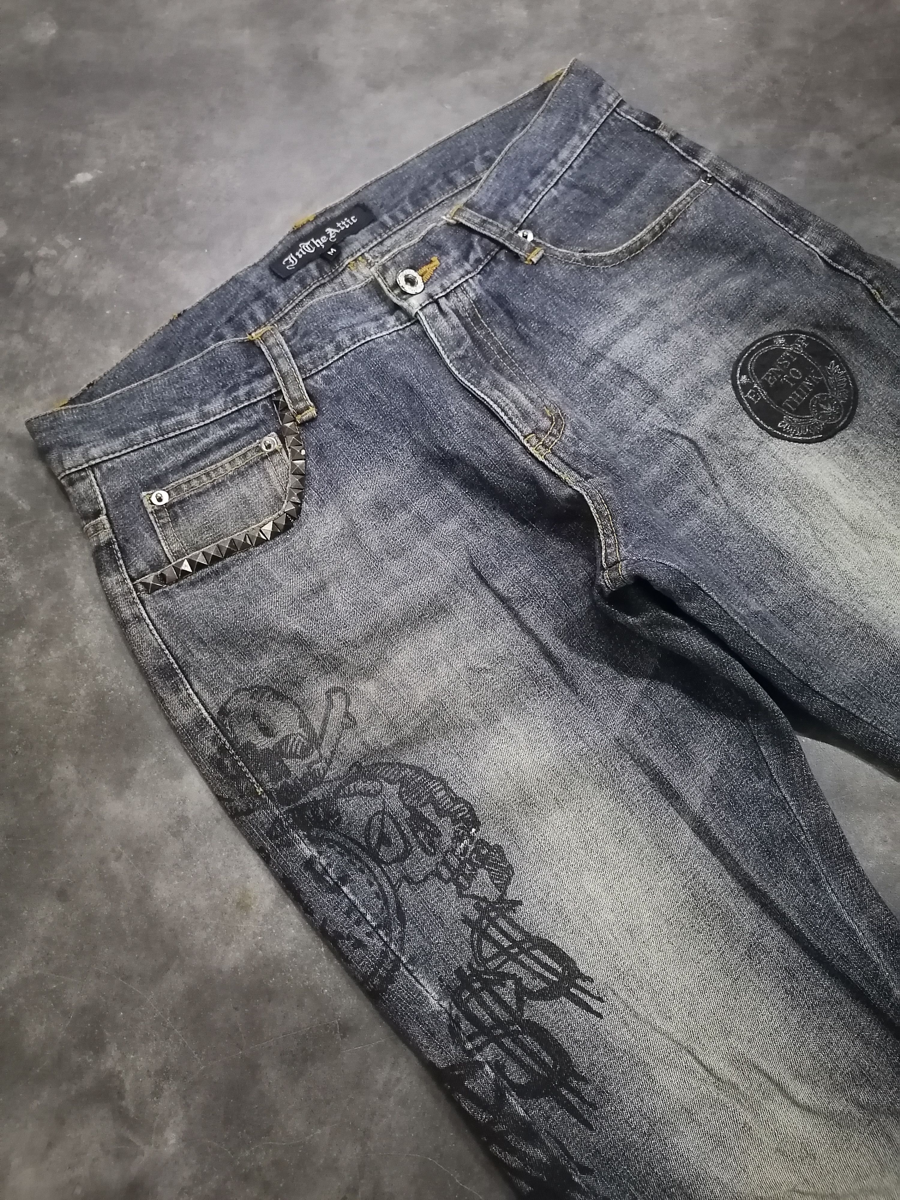 If Six Was Nine × Le Grande Bleu (L.G.B.) × Seditionaries Flare In The Attic Gothic Distressed Denim Pants Size US 31 - 4 Thumbnail