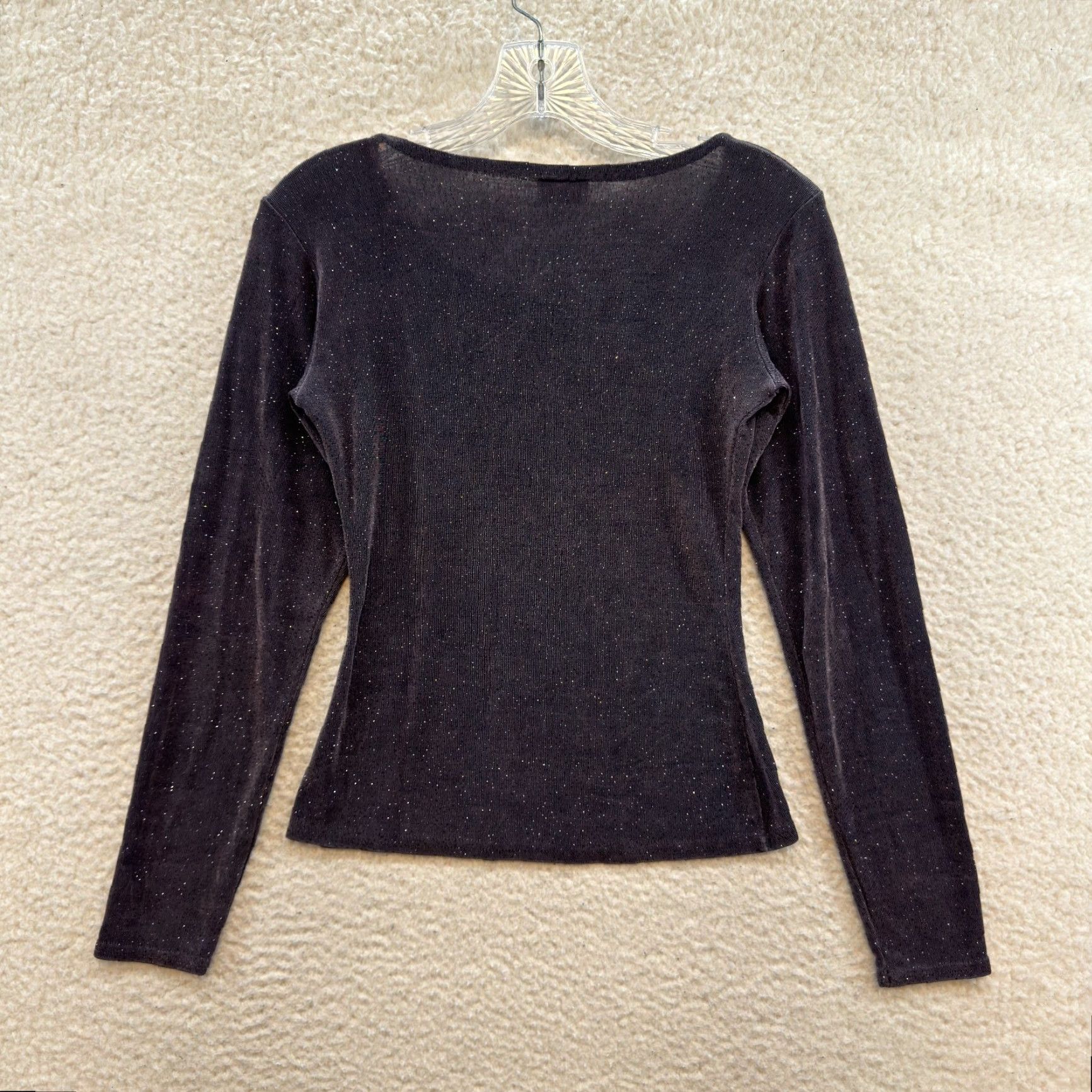 Vintage VINTAGE 90s Jonden Purple Grey Slinky Stretch Glitter Sparkle Long Sleeve Shirt M Womens Size M / US 6-8 / IT 42-44 - 2 Thumbnail