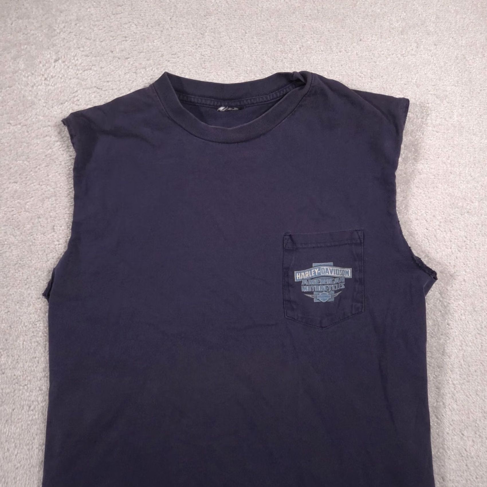 Harley Davidson VINTAGE Harley-Davidson Shirt Mens M Sleeveless Pocket Hawkeye Coralville Blue Graphic Print Logo Size US M / EU 48-50 / 2 - 3 Thumbnail