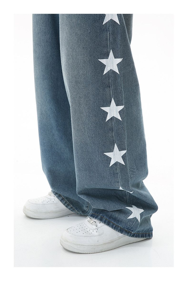 Japanese Brand × Jean Loose wide-leg star print washed jeans Size US 32 / EU 48 - 6 Thumbnail