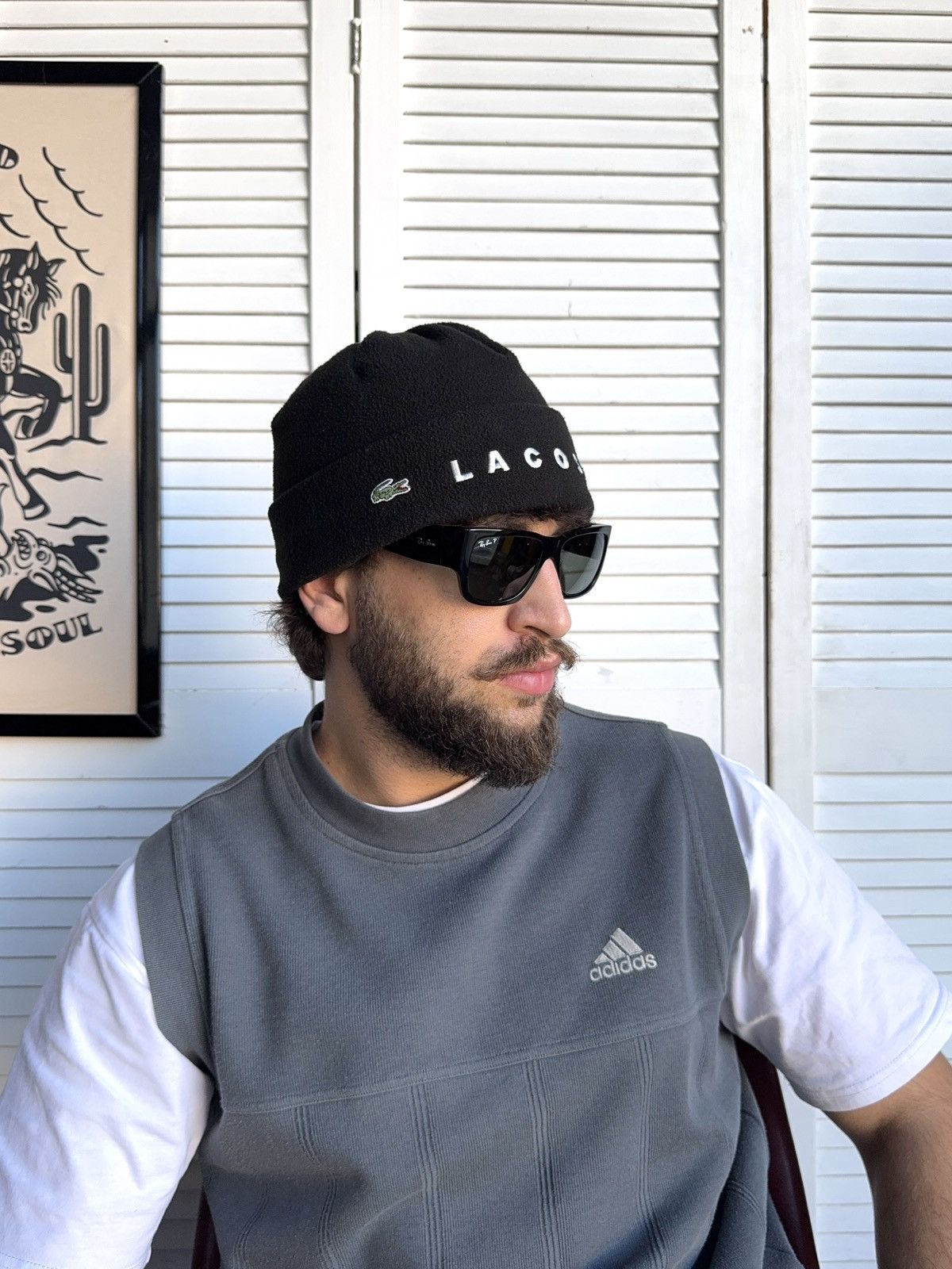 Lacoste Vintage Lacoste Beanie Fleece Hat Black Big Logo Size ONE SIZE - 6 Thumbnail