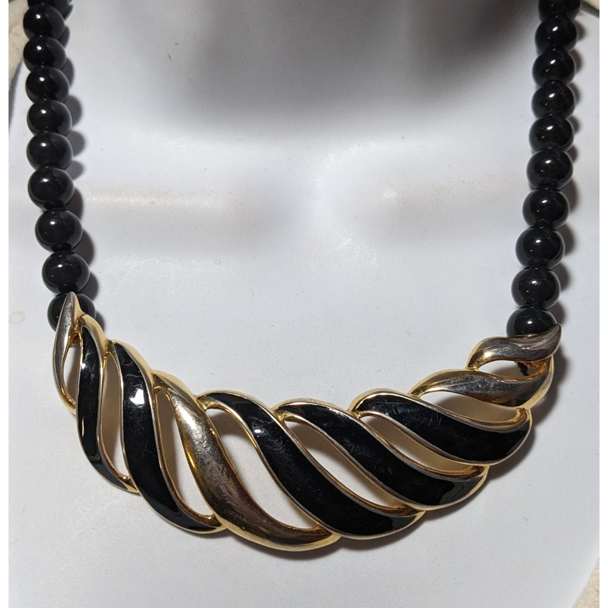 Monet Monet Vintage Black And Gold Beaded Bib Necklace Size ONE SIZE - 8 Thumbnail