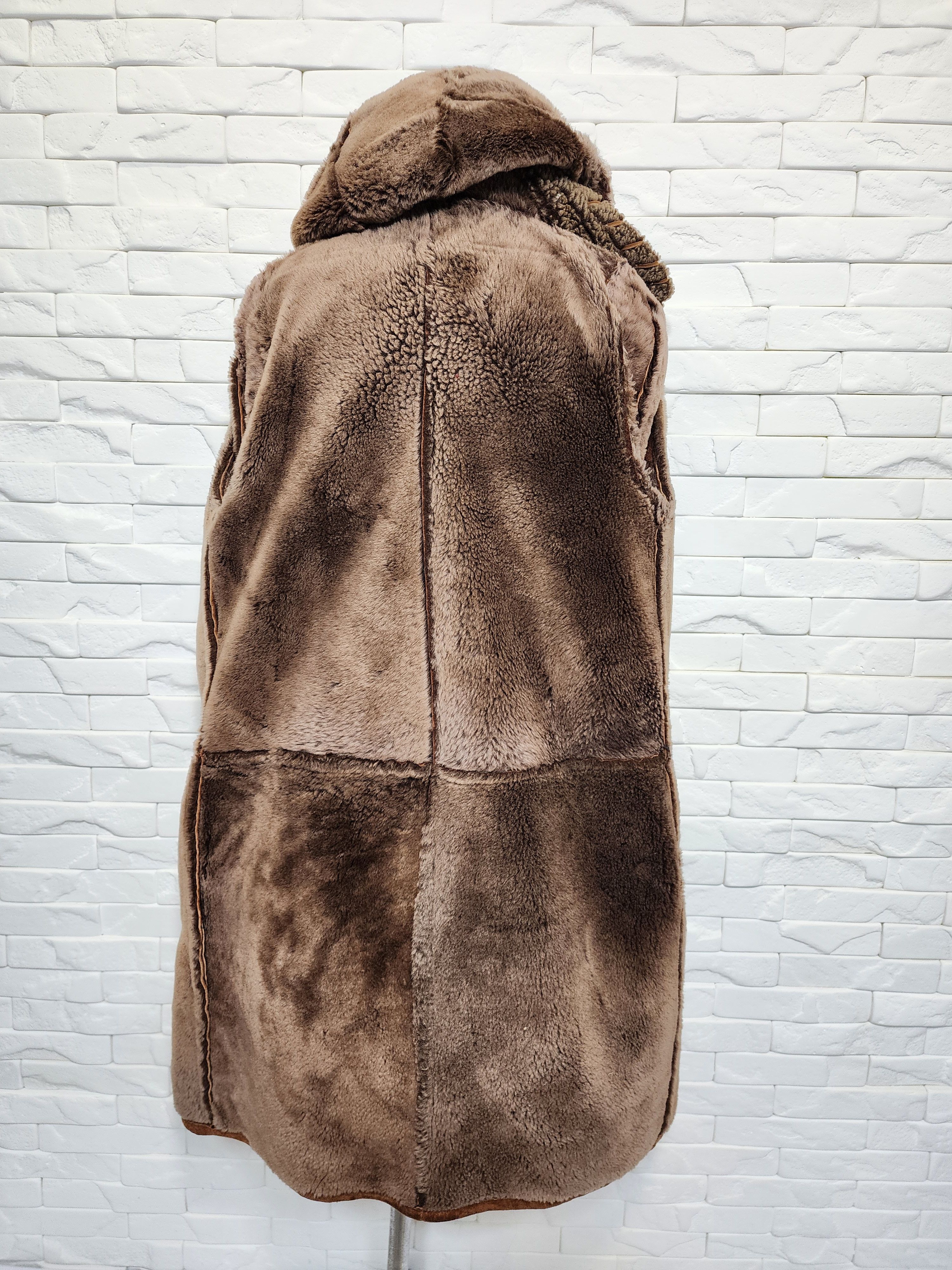 Genuine Leather Women's Brown Sheepskin Coat: Genuine Fur Hood Size L / US 10 / IT 46 - 8 Thumbnail