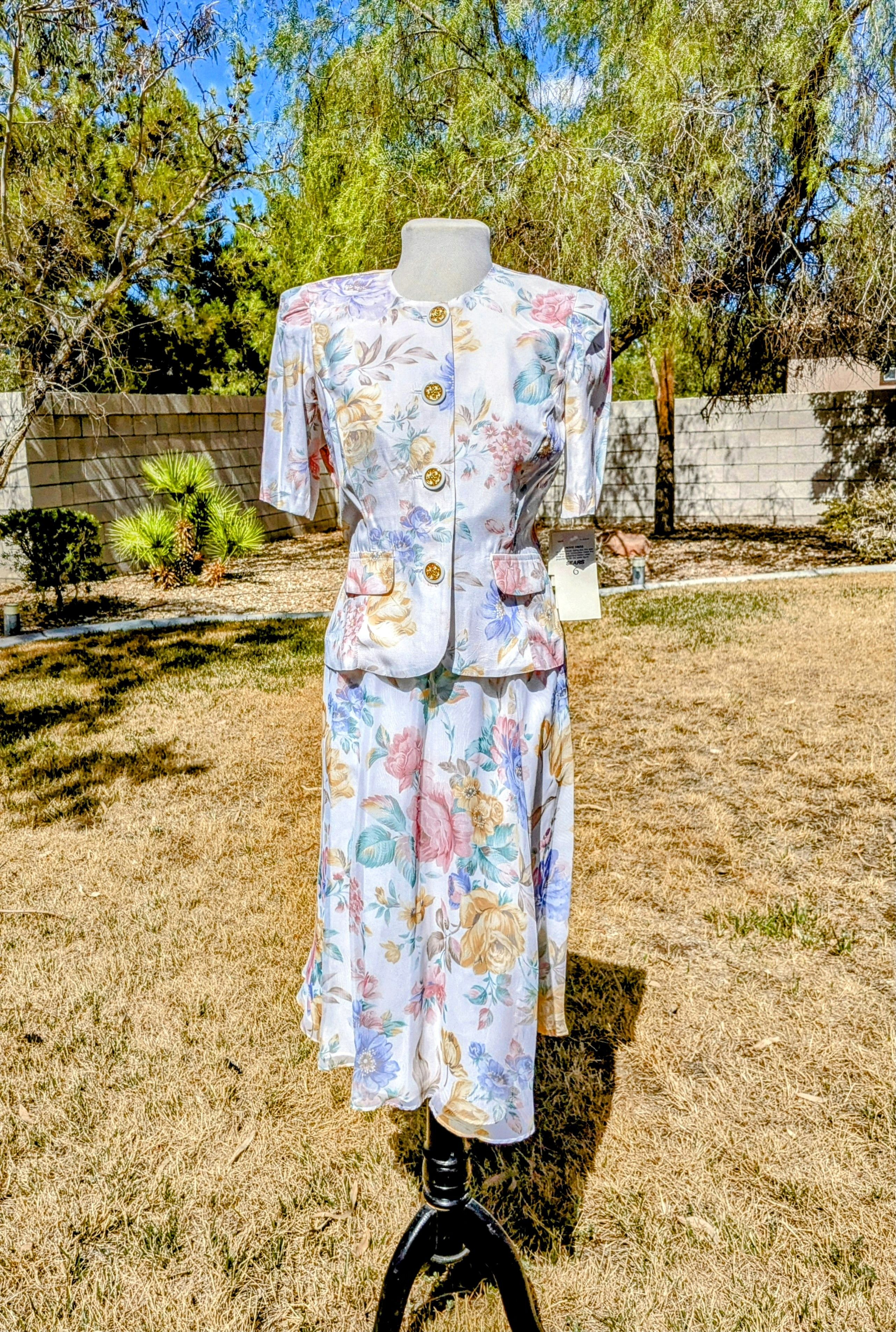 Vintage VTG Stuart Alan Petites Floral Peplum 2-pc USA Skirt Set Size M / US 6-8 / IT 42-44 - 1 Thumbnail