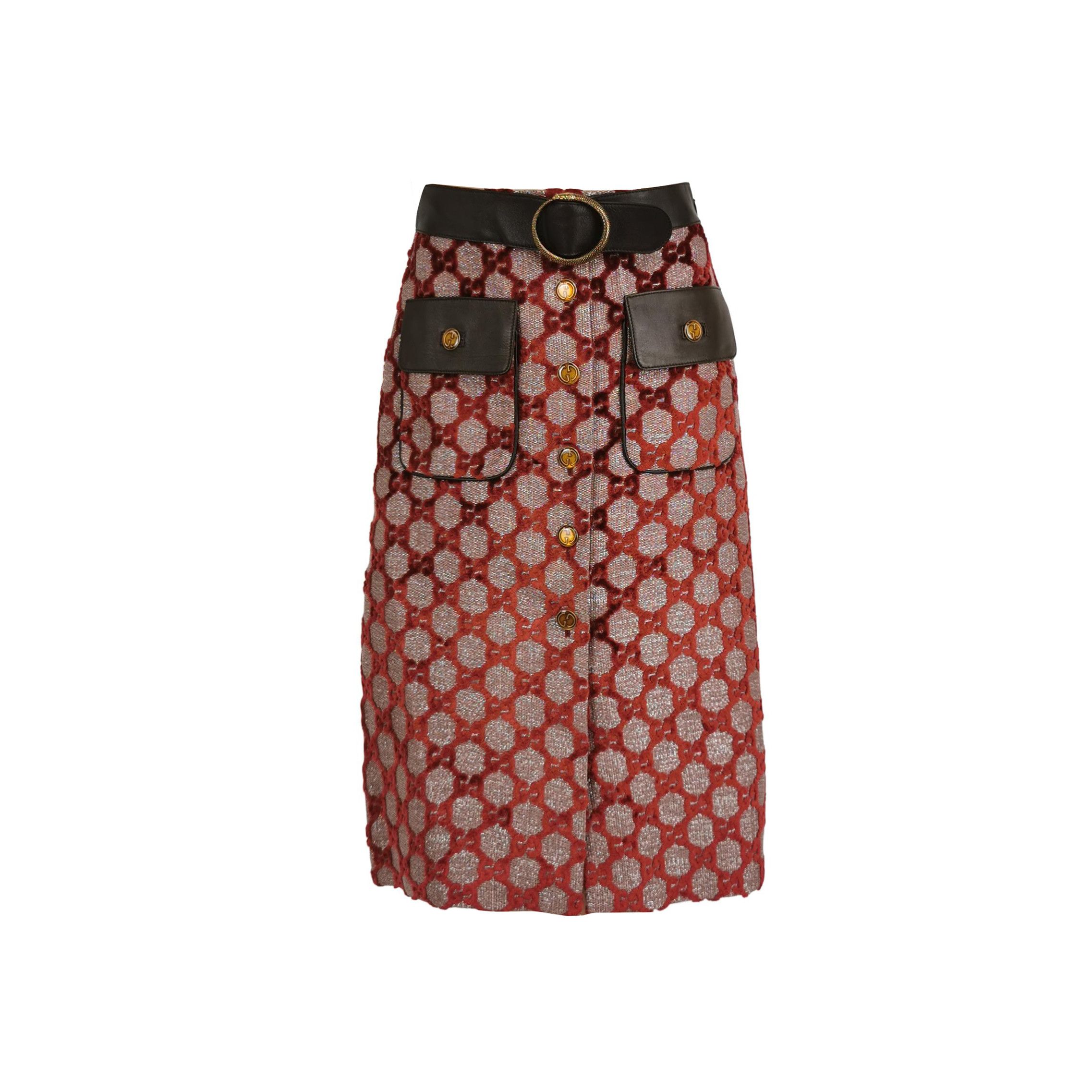 Gucci Gucci GG Monogram Leather Midi Skirt Size 42 Size 28" / US 6 / IT 42 - 1 Thumbnail