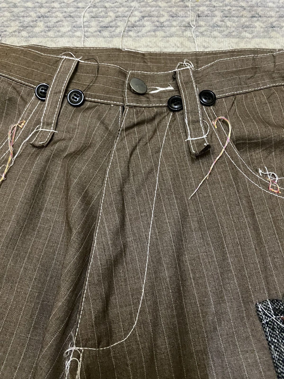 Japanese Brand Frank U Pencil Stripe Messy Raw Seam Stitches Balloon Pant Size US 32 / EU 48 - 8 Thumbnail