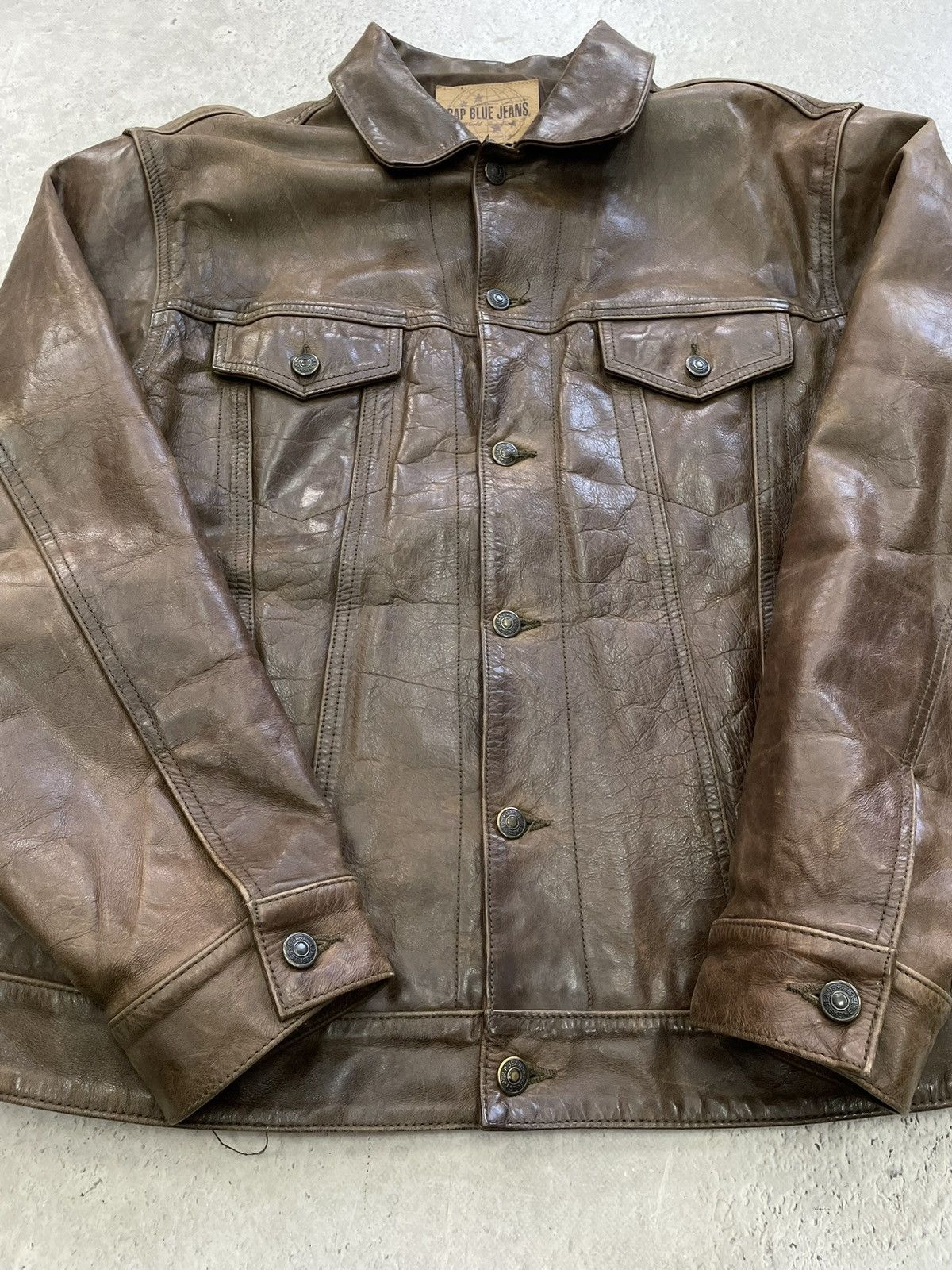Gap Brown Trucker leather jacket Gap balenciaga style y2k Size US L / EU 52-54 / 3 - 3 Thumbnail