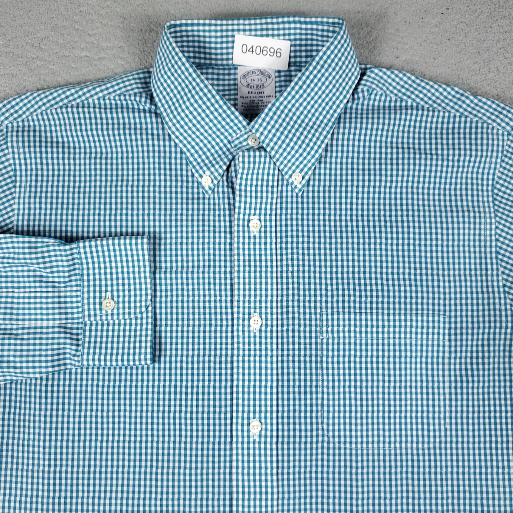 Brooks Brothers Brooks Brothers Dress Shirt Men 16 Blue Check Long Sleeve Button Up Cotton Non-Iron Regular Fit, Classic American Style, 16 Neck, Barrel Cuff Size 42R - 2 Thumbnail