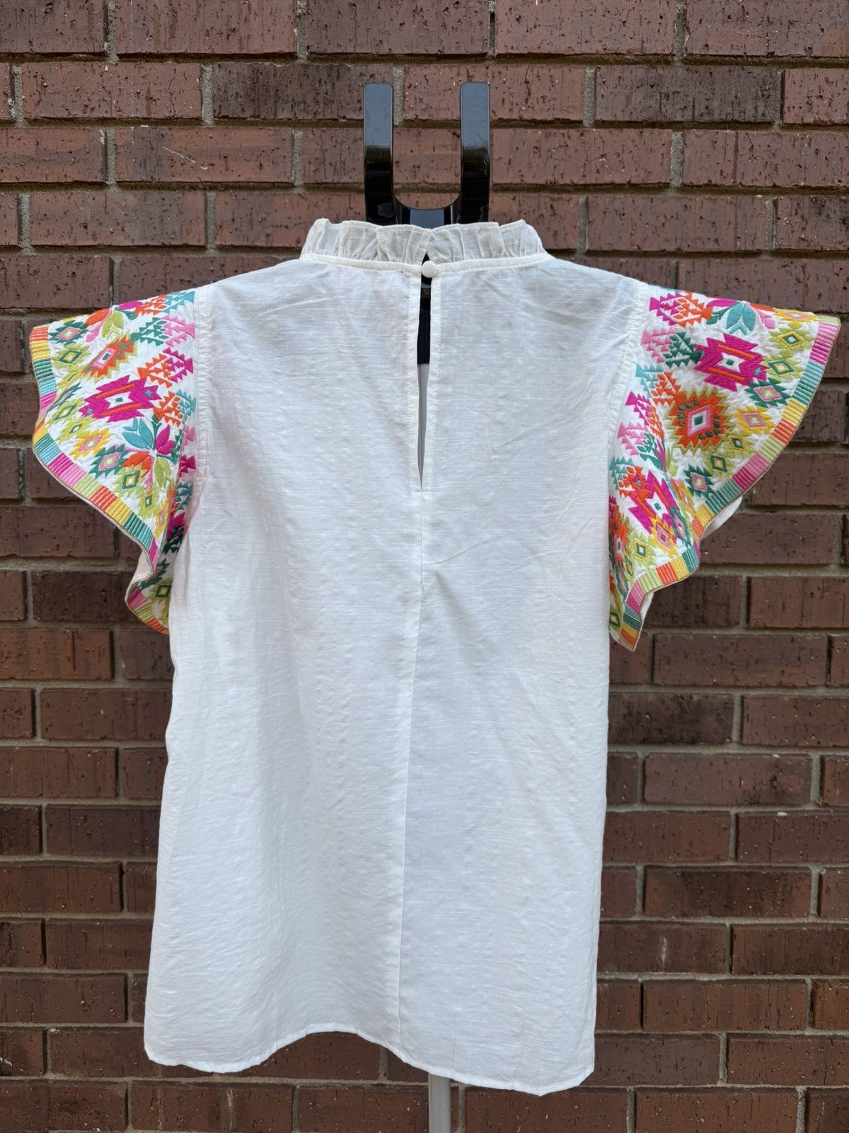 Other THML Blouse Embroidered Flutter Sleeve Top White Multicolor Size M / US 6-8 / IT 42-44 - 6 Thumbnail
