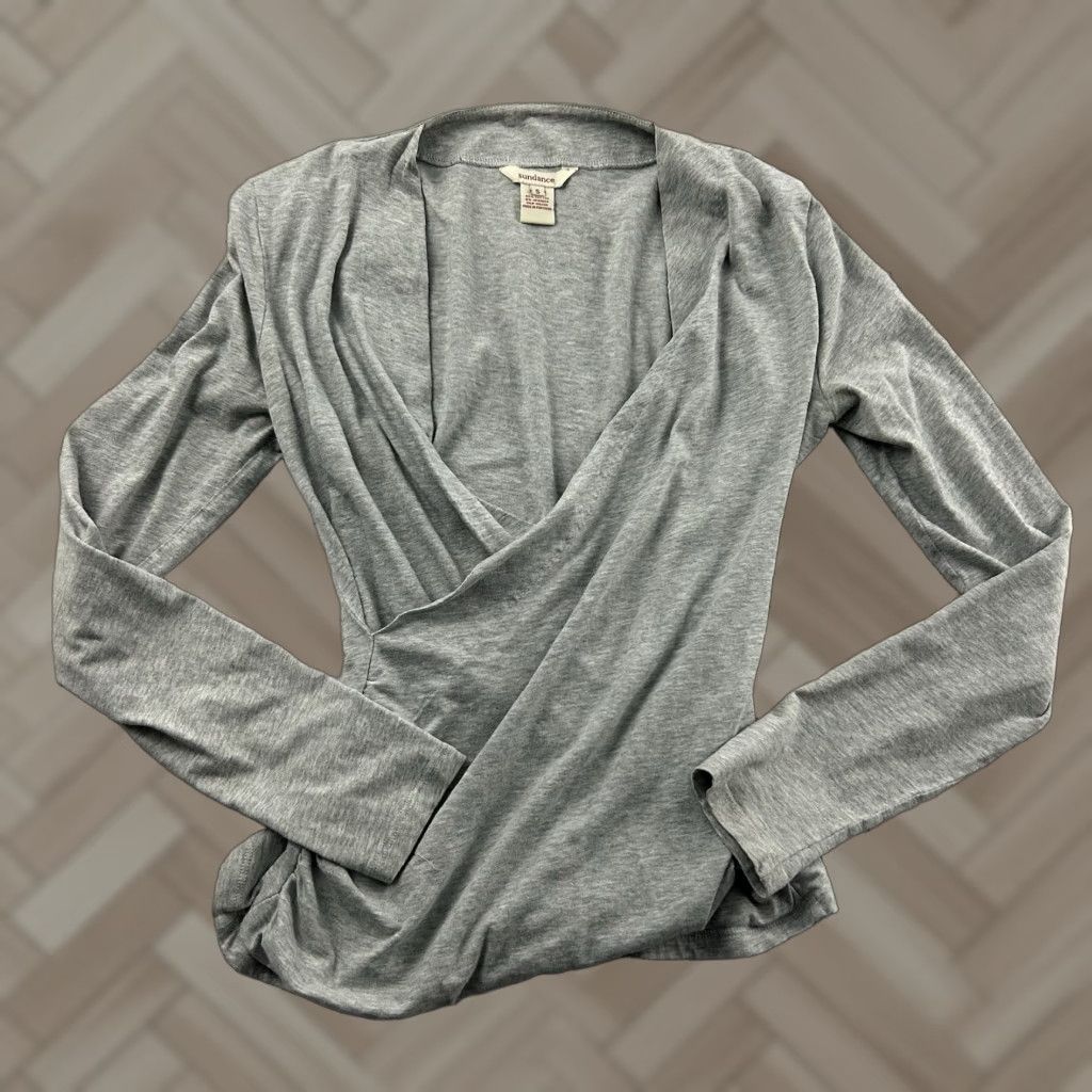 Vintage Sundance Gray Cross Front Long Sleeve Blouse Women's Small Size S / US 4 / IT 40 - 1 Thumbnail