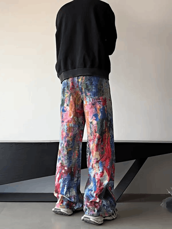 Jean Unique Colorful Funky Baggy Painted Wide Leg Jeans Size US 30 / EU 46 - 2 Thumbnail