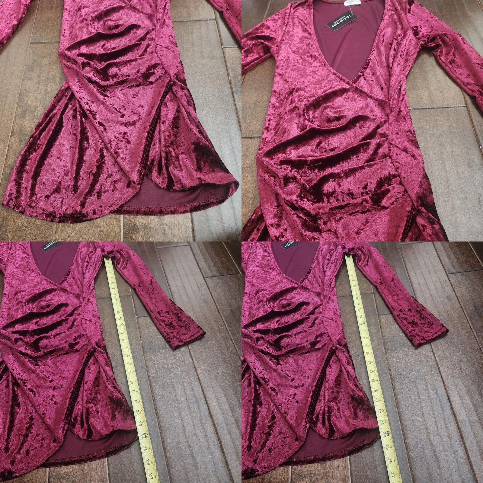 Fashion Nova Fashion Nova Riya Crushed Velvet Dress M Burgundy Wrap NWT Size M / US 6-8 / IT 42-44 - 8 Thumbnail