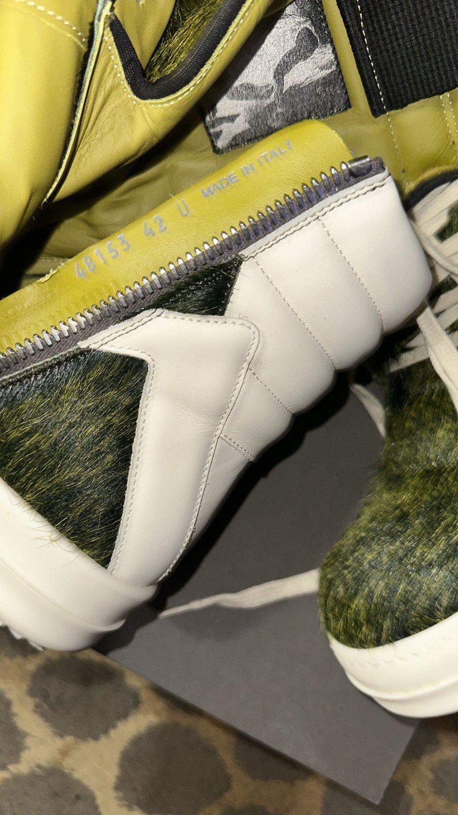 Rick Owens Rick Owens Pony Hair Acid Milk/“Grinch” Geobaskets Size US 9 / EU 42 - 2 Thumbnail