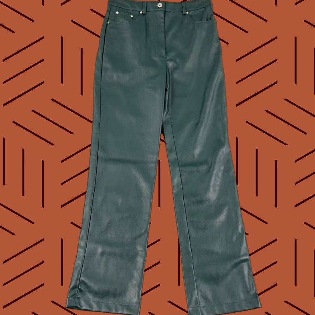 7 For All Mankind 7 For All Mankind Pants Womens Small 29" Ankle Faux Leather Straight Leg 81389 Green Size 28" / US 6 / IT 42 - 1 Thumbnail