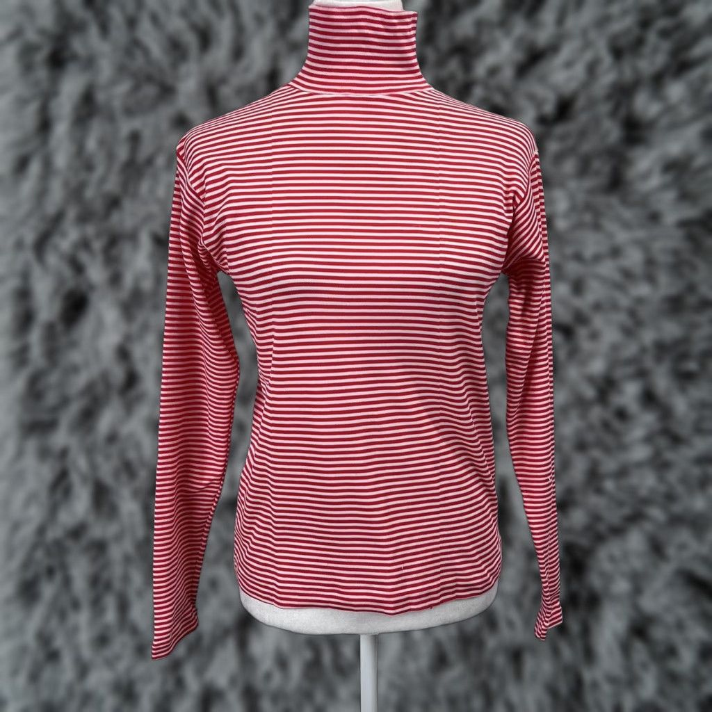 Vintage VINTAGE Miss Holly Turtleneck Shirt Womens, Striped, Nylon, Long Sleeve, Size L, Red/White, 70s, Stretch, Casual, Japan-made, Regular Fit Size L / US 10 / IT 46 - 1 Thumbnail