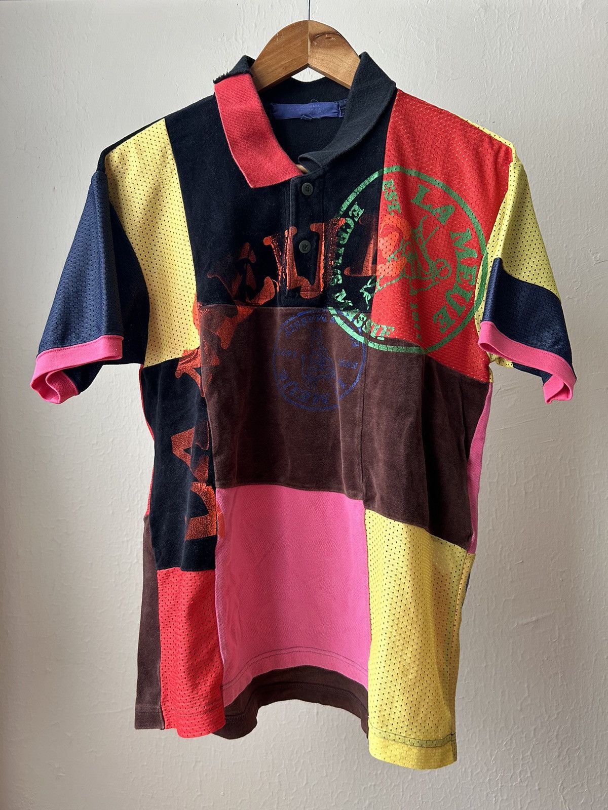image of Junya Watanabe Aw05 “La Meije” Reconstructed Patchwork Polo, Men's (Size Small)