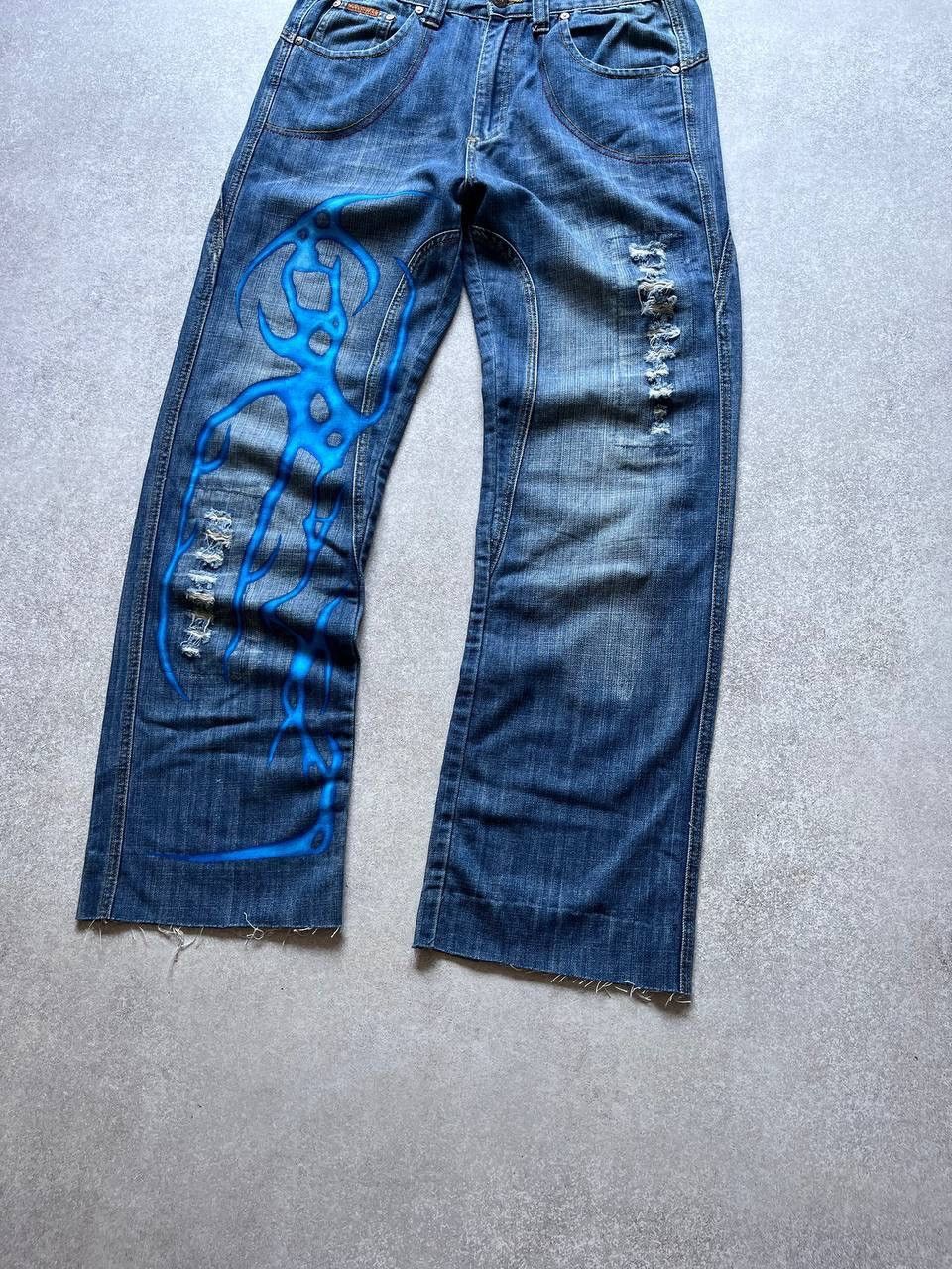Japanese Brand Vintage Abstract Tribal Baggy Jeans Y2K 34x32 Size US 34 / EU 50 - 4 Thumbnail