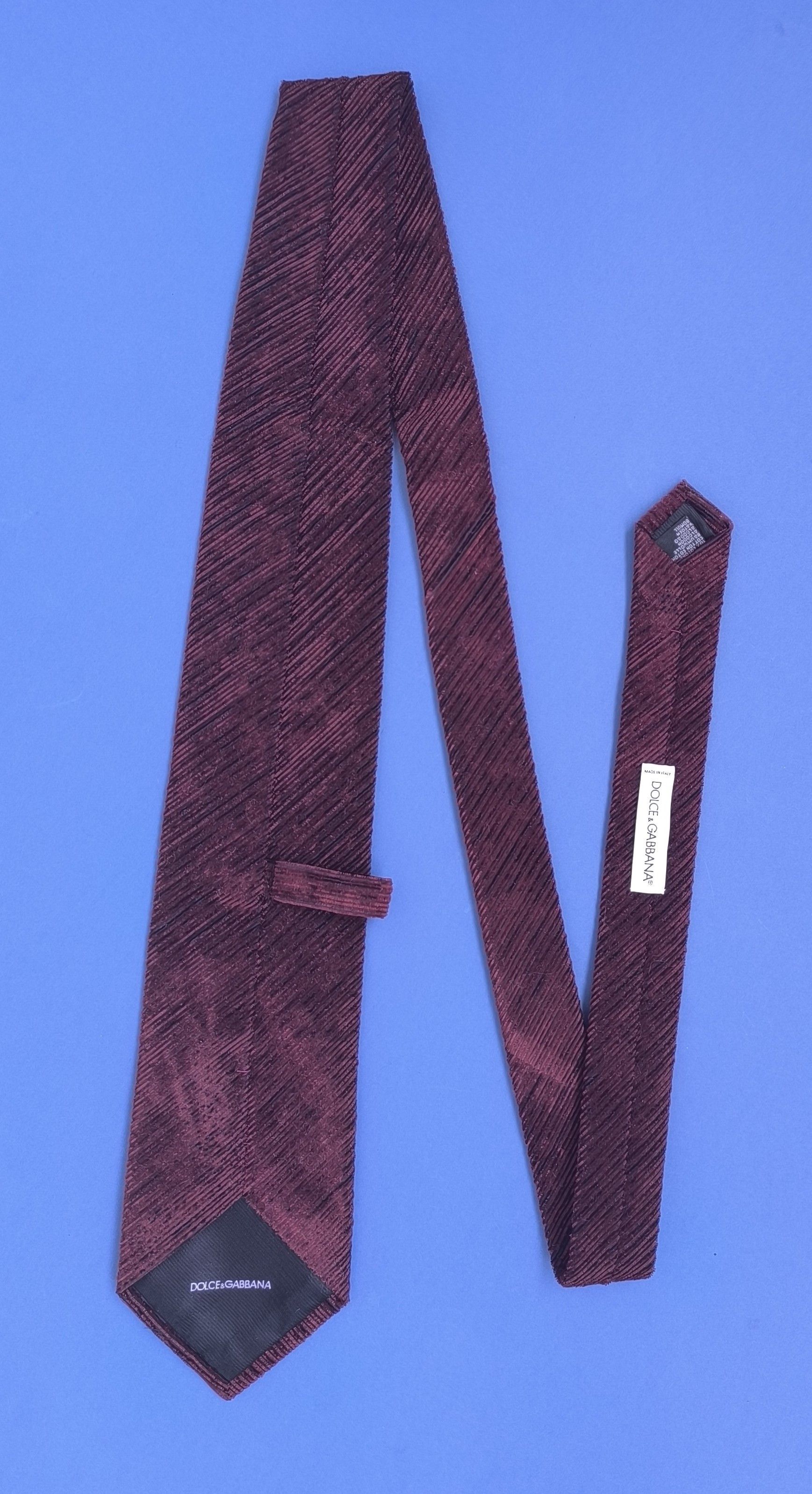 Dolce & Gabbana Dolce & Gabbana Brown Burgundy Ribbed Silk Cotton Men's Tie Size ONE SIZE - 3 Thumbnail