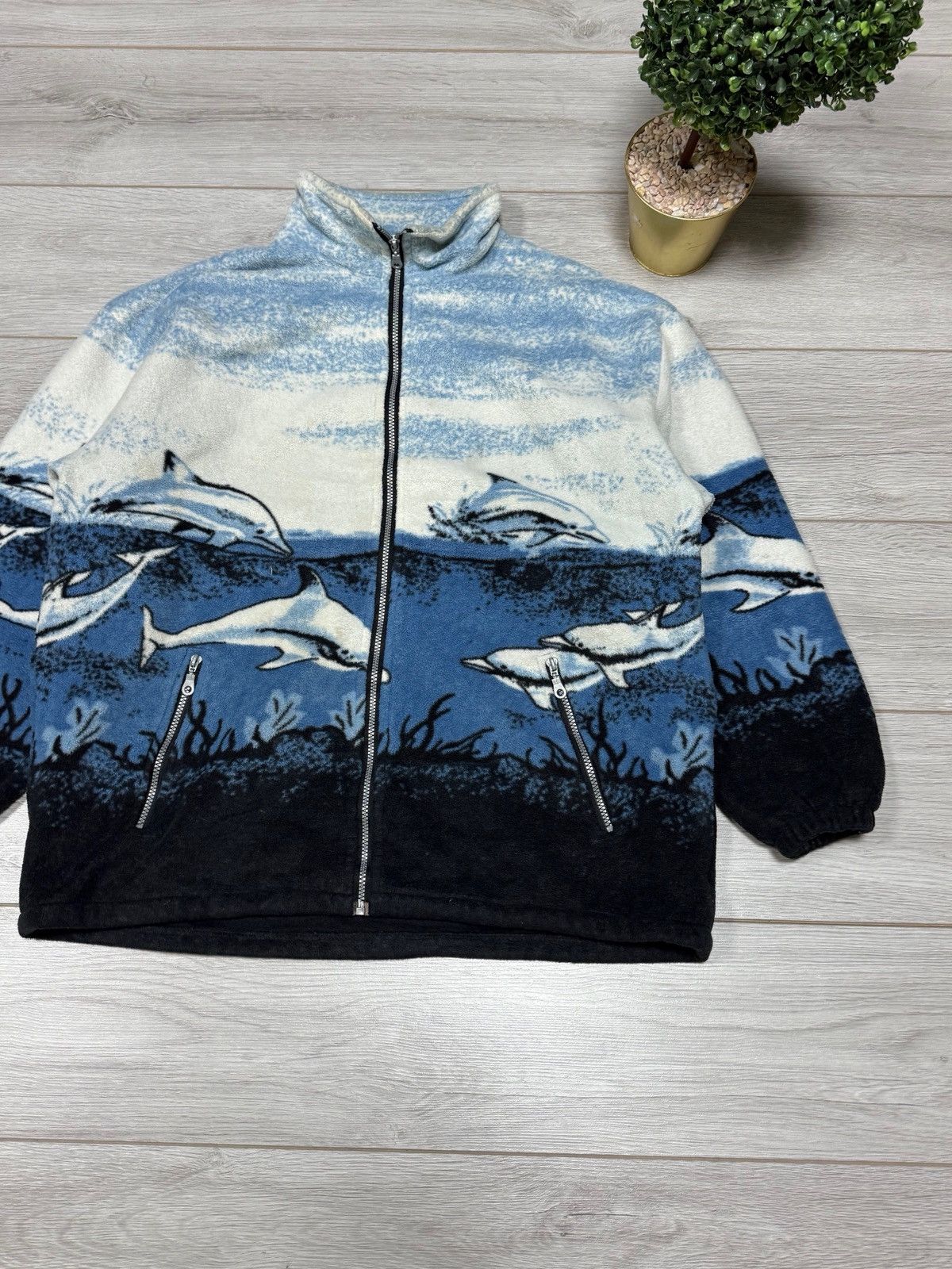 Vintage Dolphins 🐬 made in UK waves sea vintage fleece all over zip Size US XL / EU 56 / 4 - 3 Thumbnail