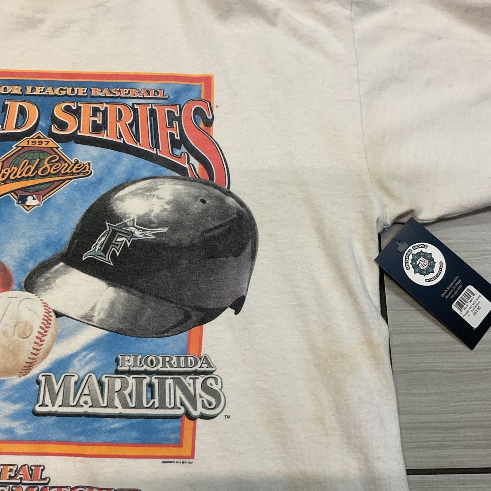 Starter 1997 MLB World Series Indians vs Marlins Distressed T-Shirt Size US L / EU 52-54 / 3 - 7 Thumbnail