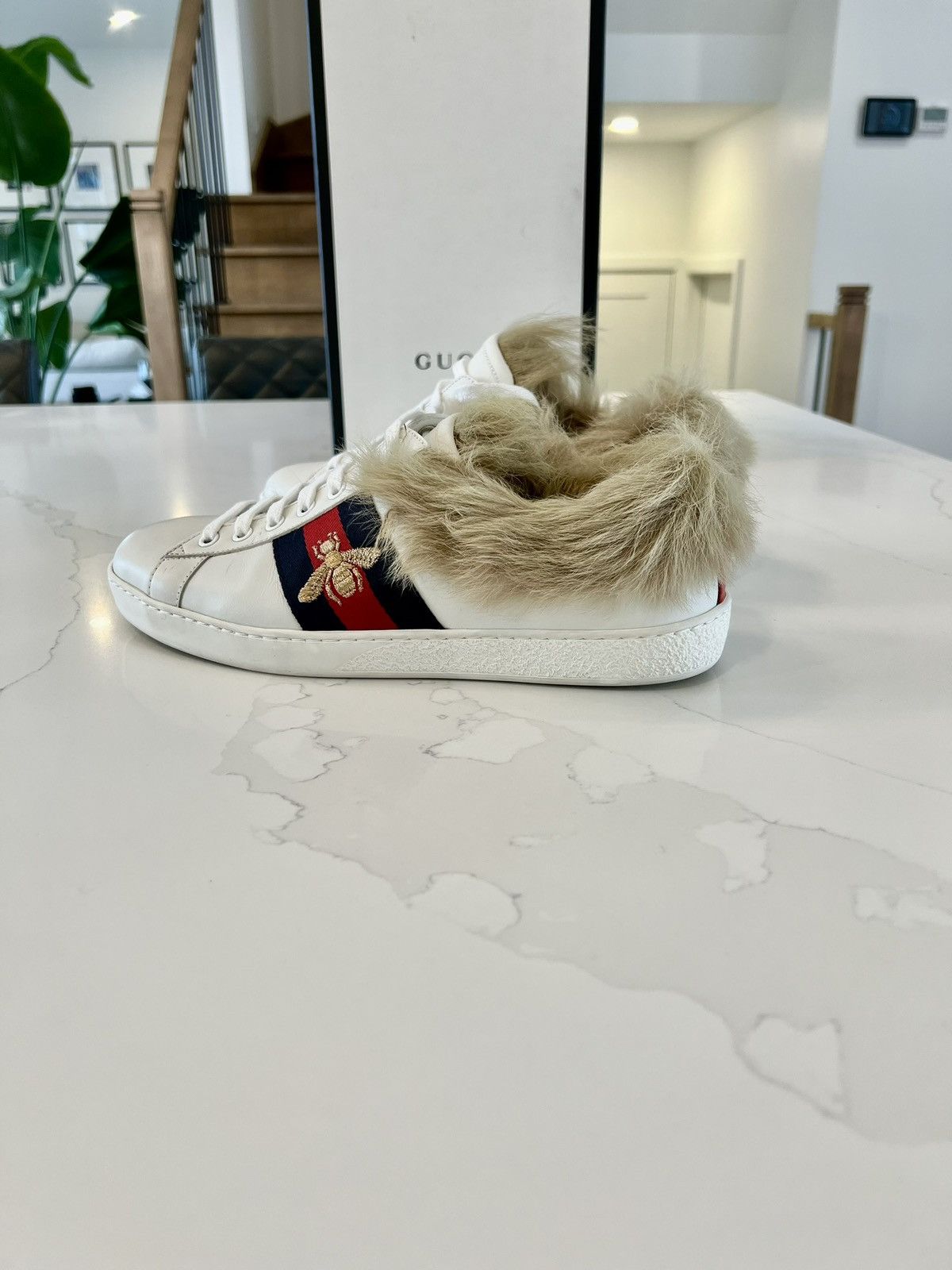 Gucci New Gucci Ace Lamb Fur Bee Embroidered Leather G 7 US 8 Size US 8 / EU 41 - 11 Thumbnail