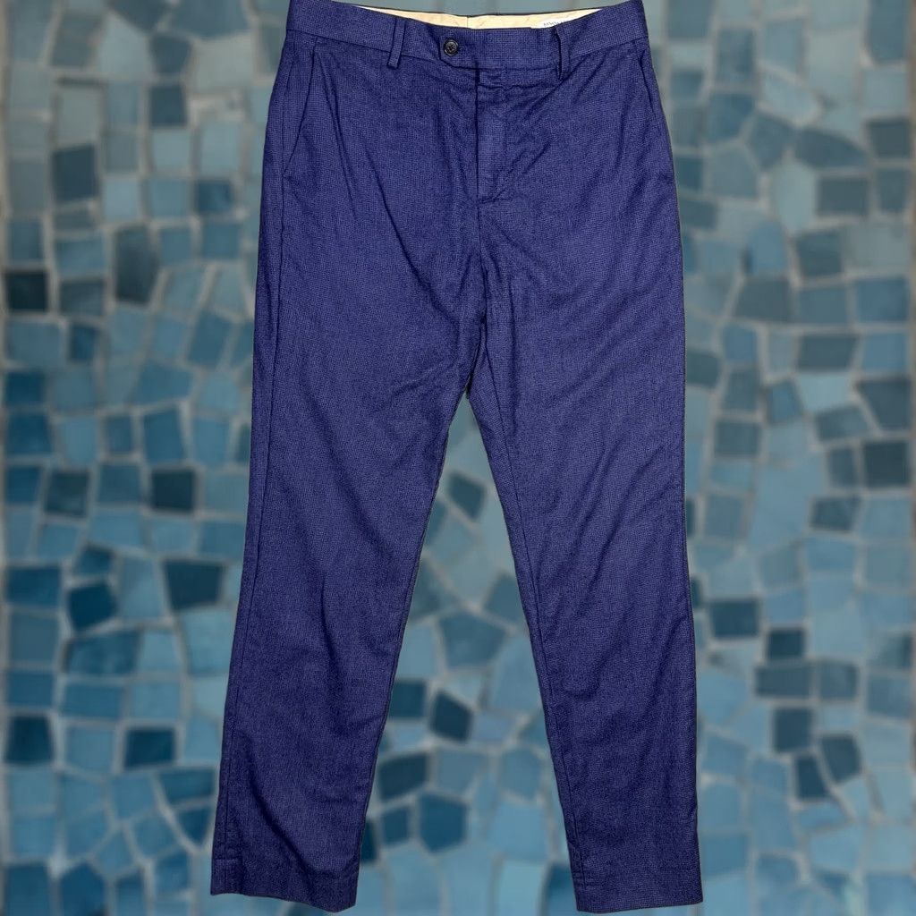 Banana Republic Banana Republic Pants Mens 32R Flannel 120s Vitale Barberis Canonico Wool Slim Flat Front Dress Pants Men Blue Geometric H Cotton? Size US 32 / EU 48 - 1 Thumbnail