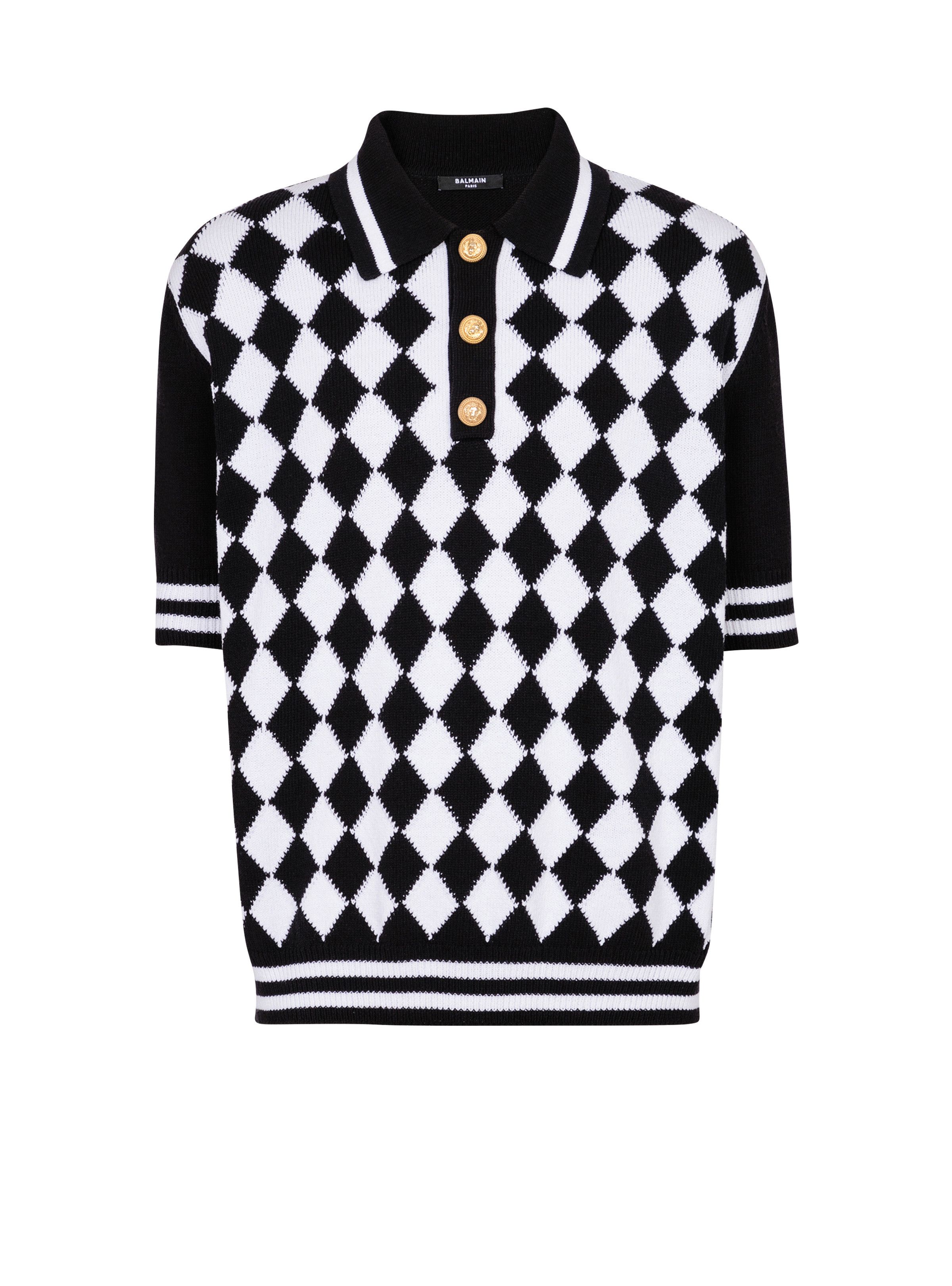 Balmain o1s1wg110925 Knitted Diamond Polo Shirt in Black/White Size US S / EU 44-46 / 1 - 1 Thumbnail