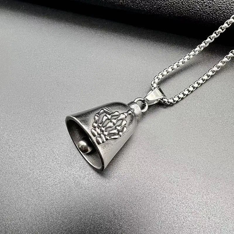 Jewelry Skull Middle Finger Bell Pendant Necklace Size ONE SIZE - 3 Thumbnail