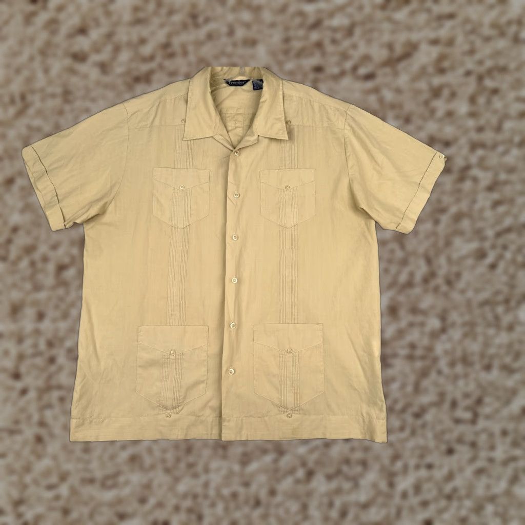 Vintage Premier Shirt Men XL Beige 4 Pocket Guayabera Polyester Blend Casual Beach Hawaiian Vacation Aloha Shirt Mens Regular Short Sleeve Button-Up Pocketed Size US XL / EU 56 / 4 - 1 Thumbnail