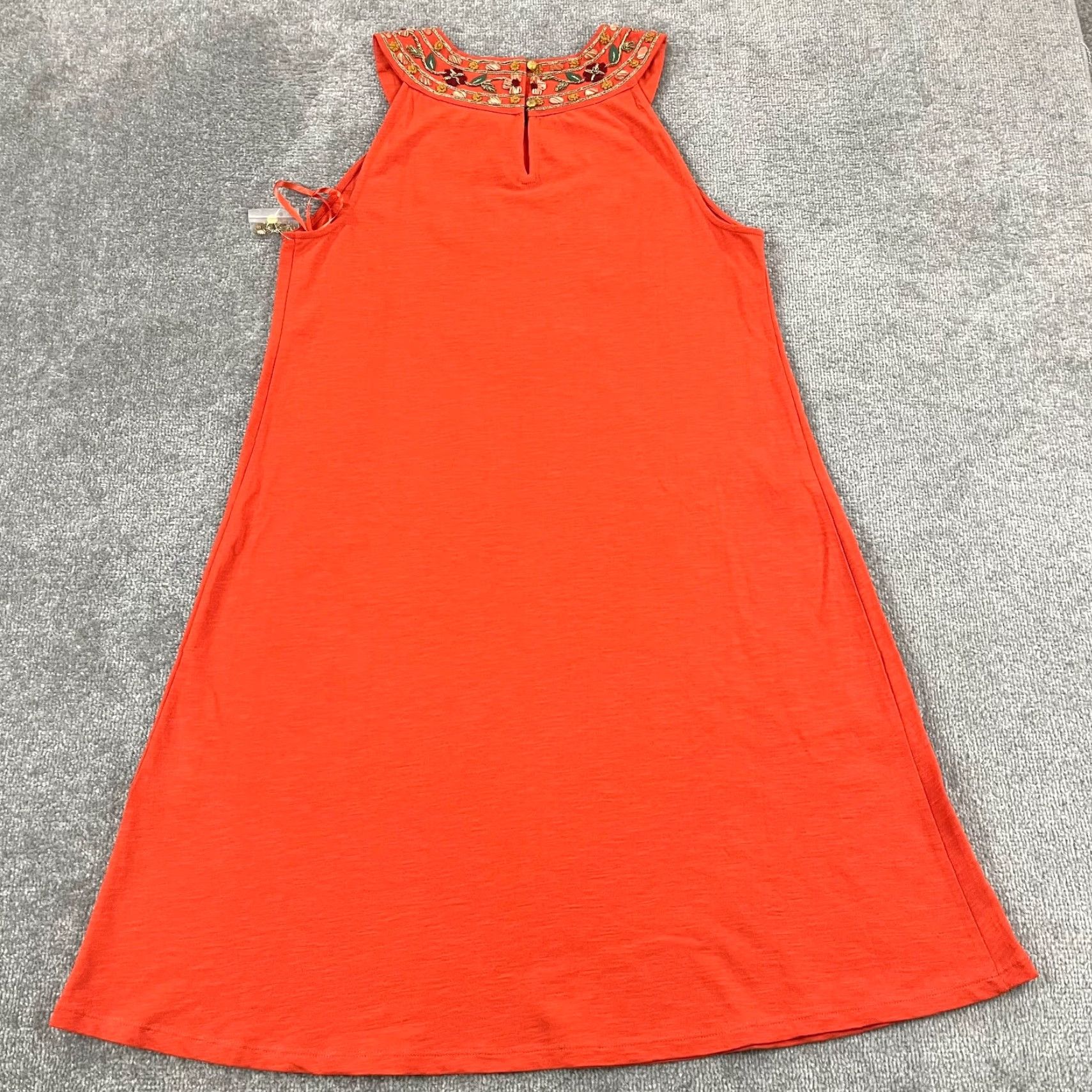 Soft Surroundings Soft Surroundings Dress Womens Large Orange Floral Embroidered Knee Length Cotton Zip Size L / US 10 / IT 46 - 2 Thumbnail