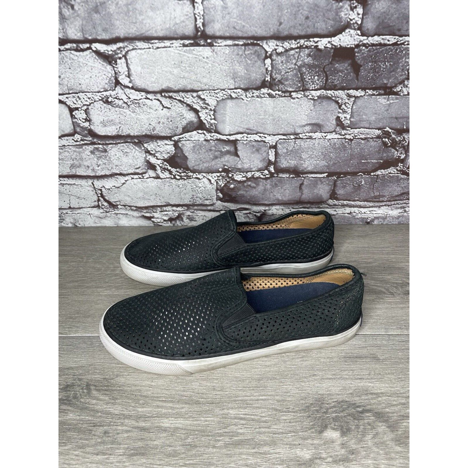 Sperry Sperry Seaside Perforated Black Suede Leather Slip On Shoes Size US 8.5 / IT 38.5 - 6 Thumbnail