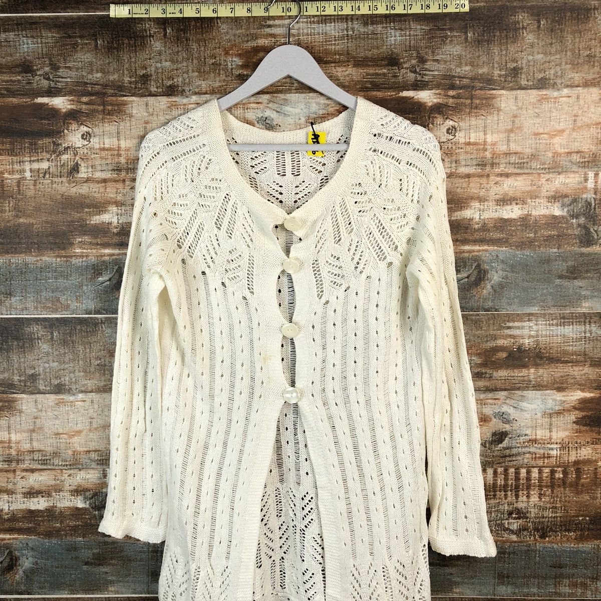 Japanese Brand Peyton Place White crochet meshnet Cardigan Knitwear #A2256 Size M / US 6-8 / IT 42-44 - 2 Thumbnail