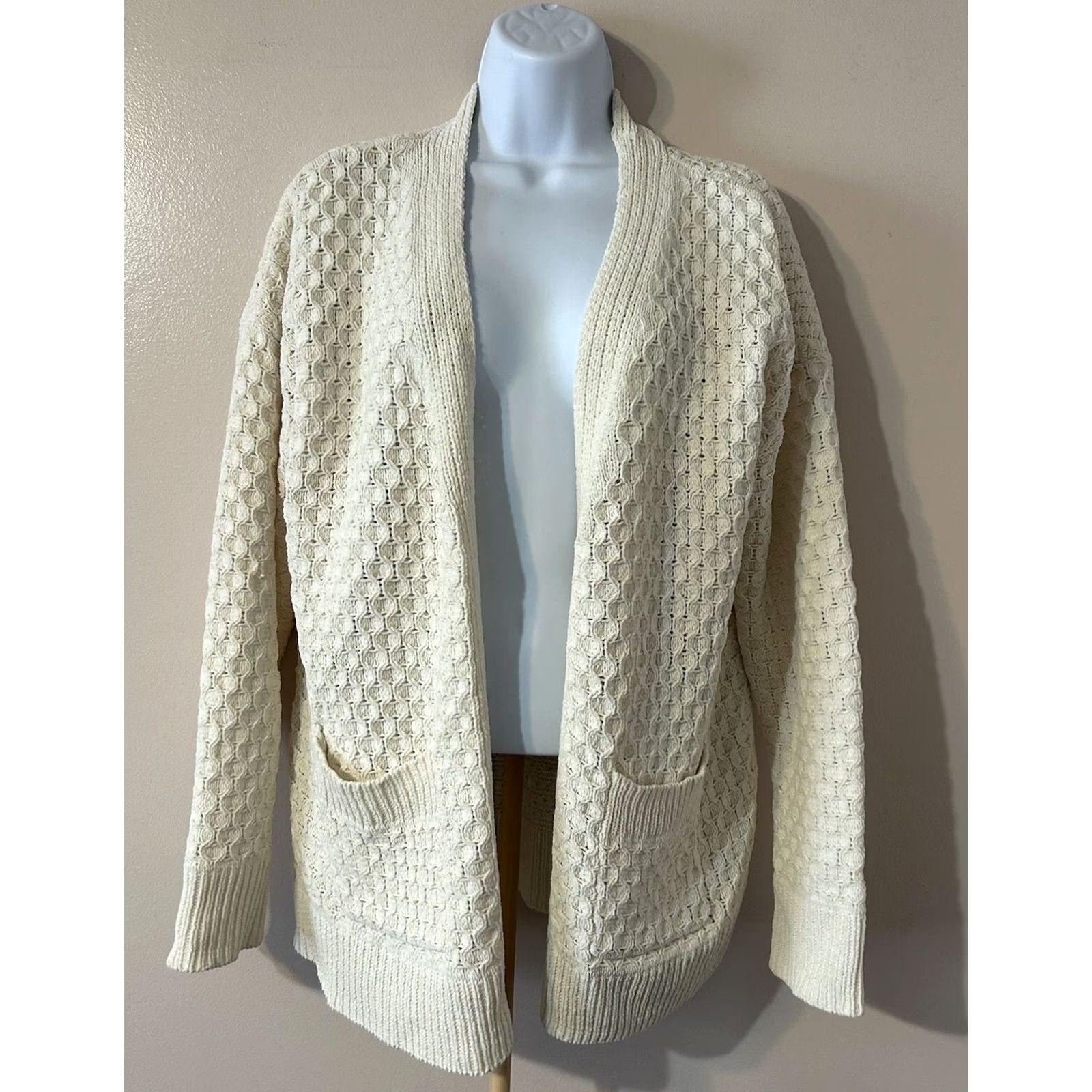 Nicole Miller Nicole Miller Open Front Cardigan Women M Cream Pockets Knit Wool Blend Cardigan, Solid, Long Sleeve, Open Front, Vintage? No Size M / US 6-8 / IT 42-44 - 6 Thumbnail