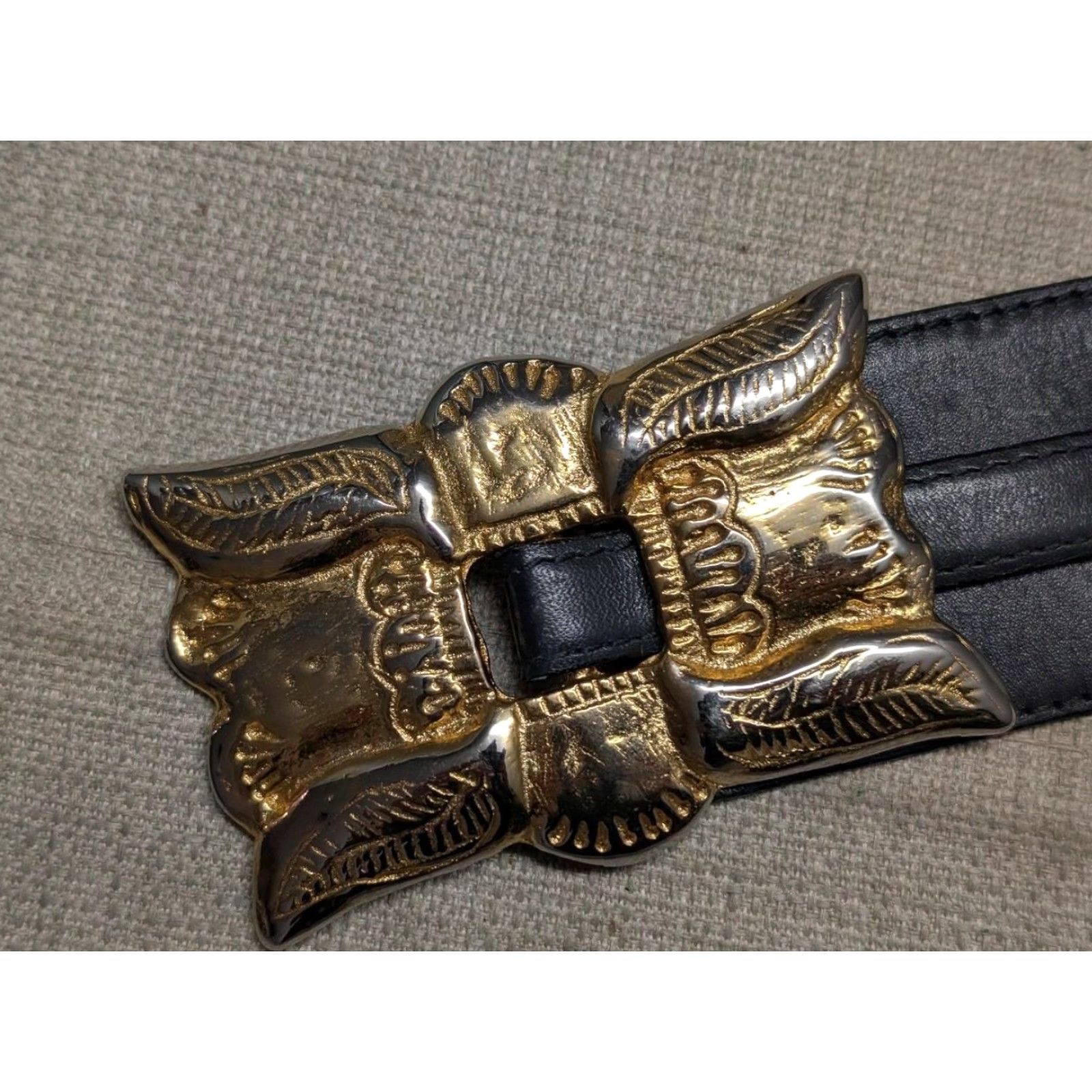 Escada VINTAGE Escada belt gray leather with brass buckle belt Germany XS belt width 2" Glam BLING Western 26 or less Womens XS Size ONE SIZE - 3 Thumbnail