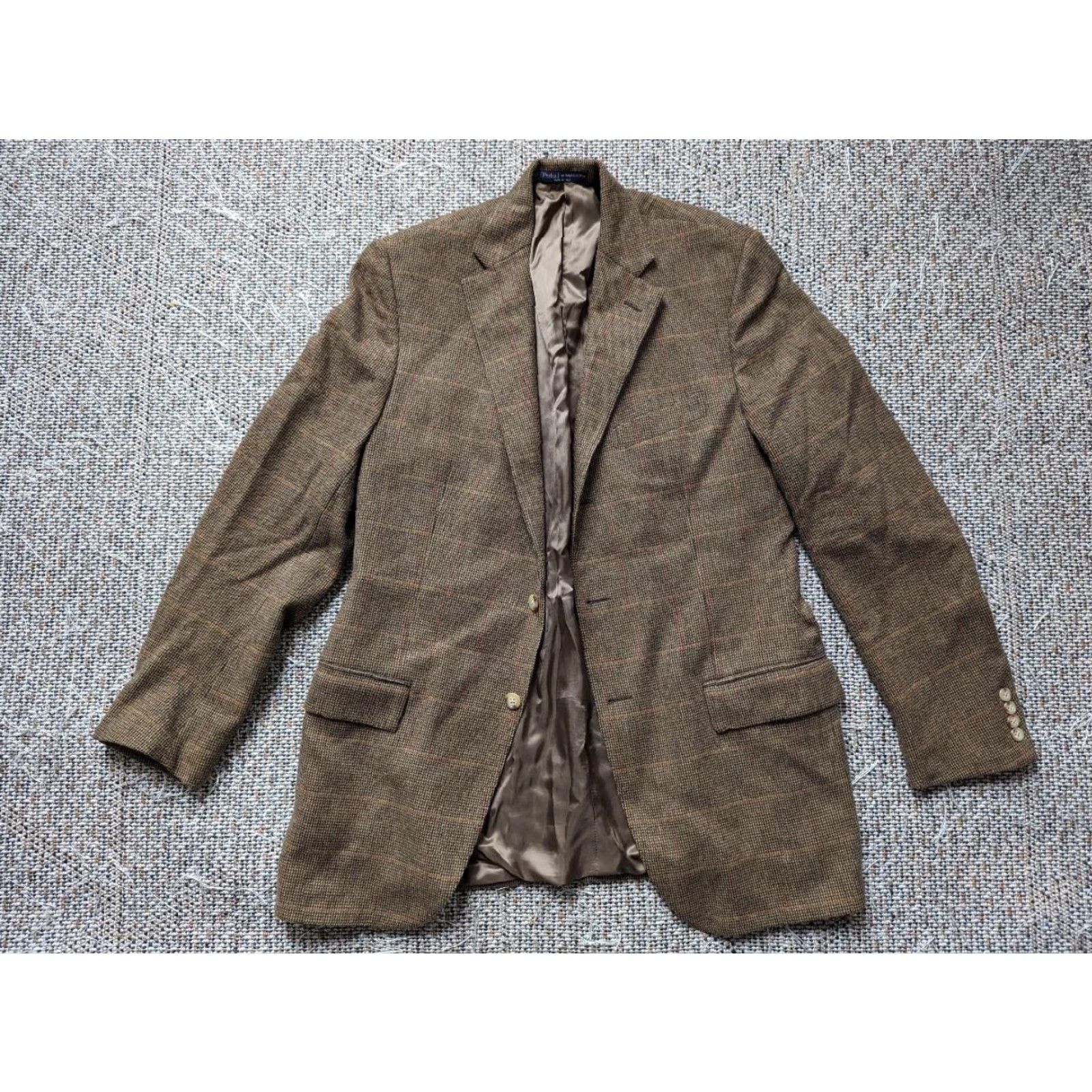 Polo Ralph Lauren VINTAGE POLO Ralph Lauren Blazer Shirt ITALY Made Angora Wool Windowpane 39L Brown Mens blazer Size US L / EU 52-54 / 3 - 5 Thumbnail