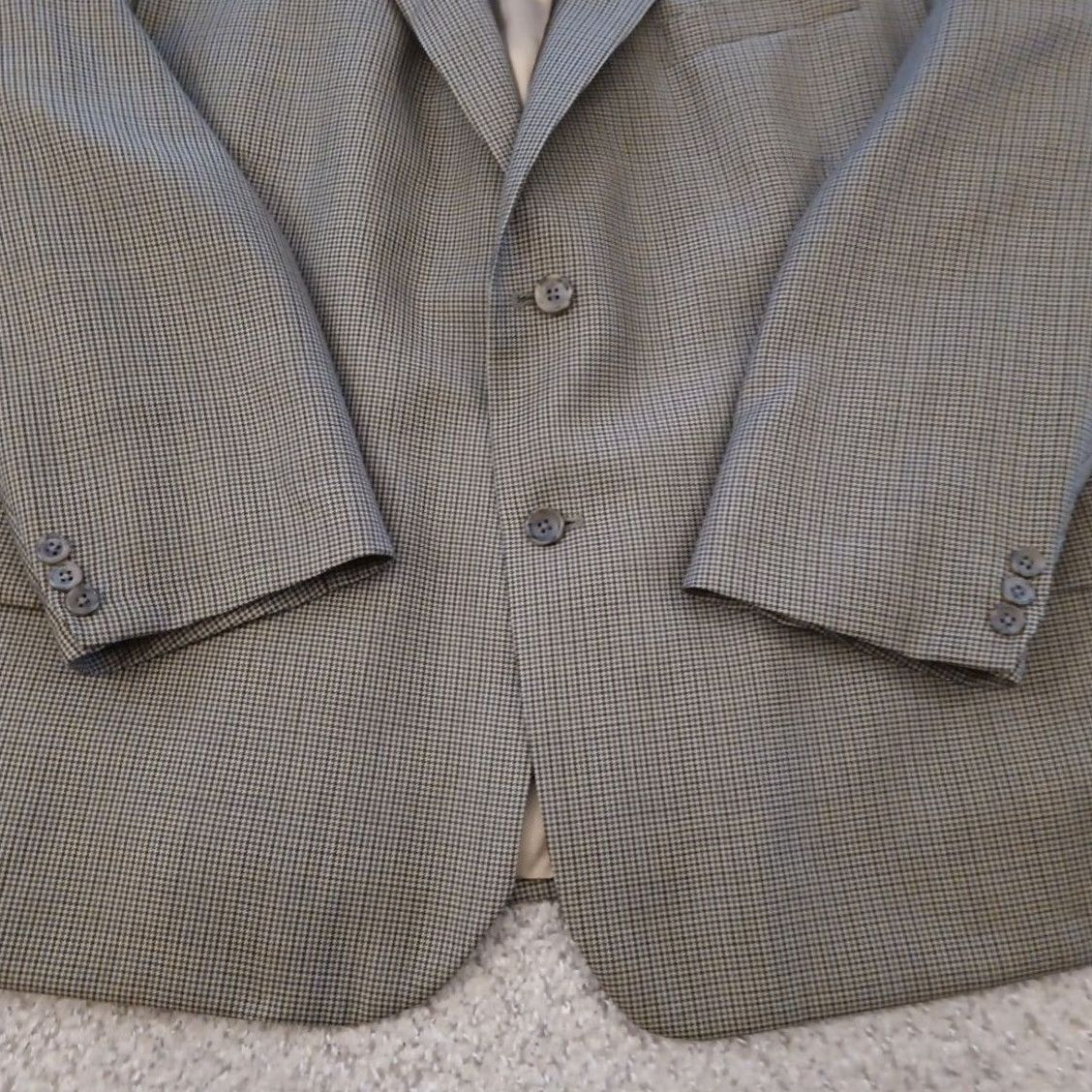 Stafford Stafford Blazer Mens 50 Beige Houndstooth Check Wool Blend Single Vent Jacket Front Button Style: Two-Button Notch Lapel 2 Piece Regular Length Mens Size 50R - 4 Thumbnail