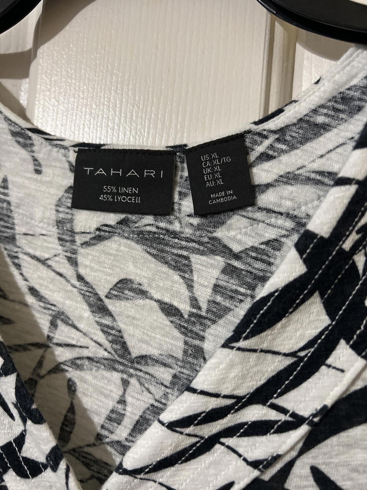 Elie Tahari Tahari Linen Blend Black and White Leaf Print V-Neck Top XL Size XL / US 12-14 / IT 48-50 - 3 Thumbnail