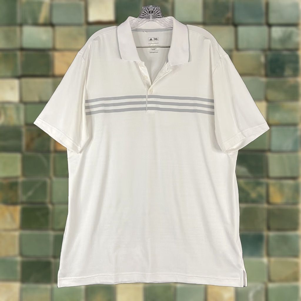Adidas ADIDAS Polo Shirt Men L White Short Sleeve Puremotion Polo Mens Large White Polo Shirt Size US L / EU 52-54 / 3 - 1 Thumbnail