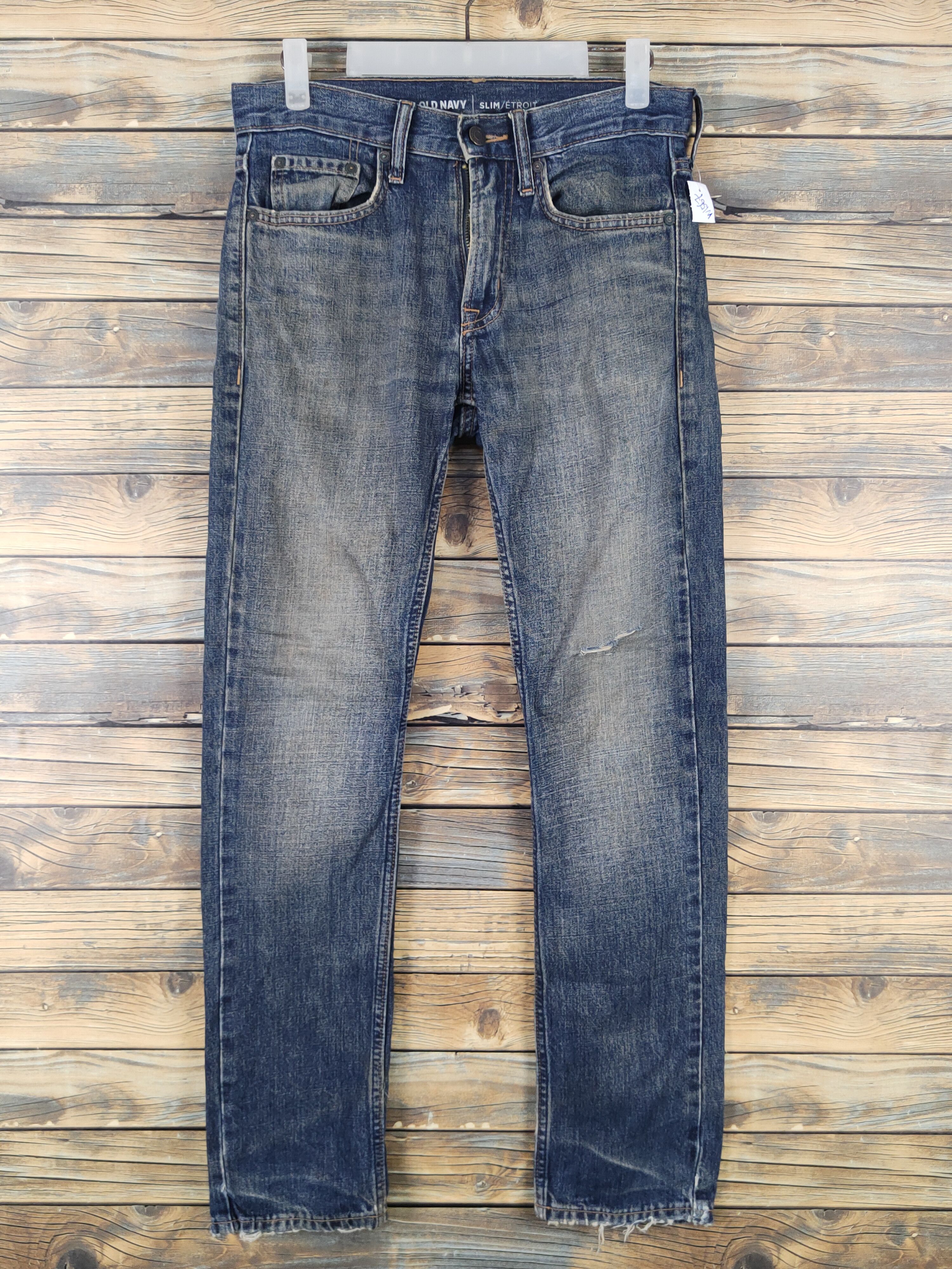 Vintage Old Navy Dark Blue Distressed Ripped denim Jeans #W1567 Size US 29 - 1 Thumbnail