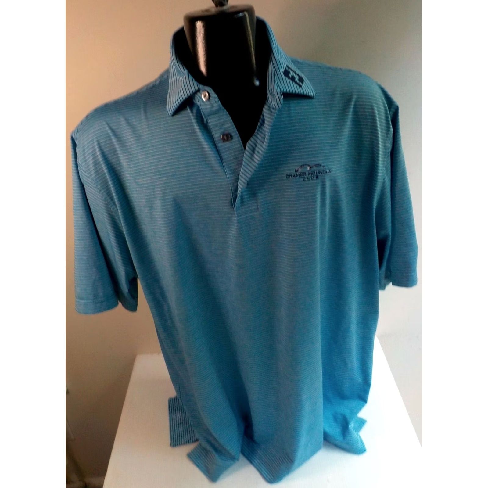 Footjoy VINTAGE Footjoy Polo Shirt Striped Logo Blue Navy XL Mens Size US XL / EU 56 / 4 - 2 Thumbnail