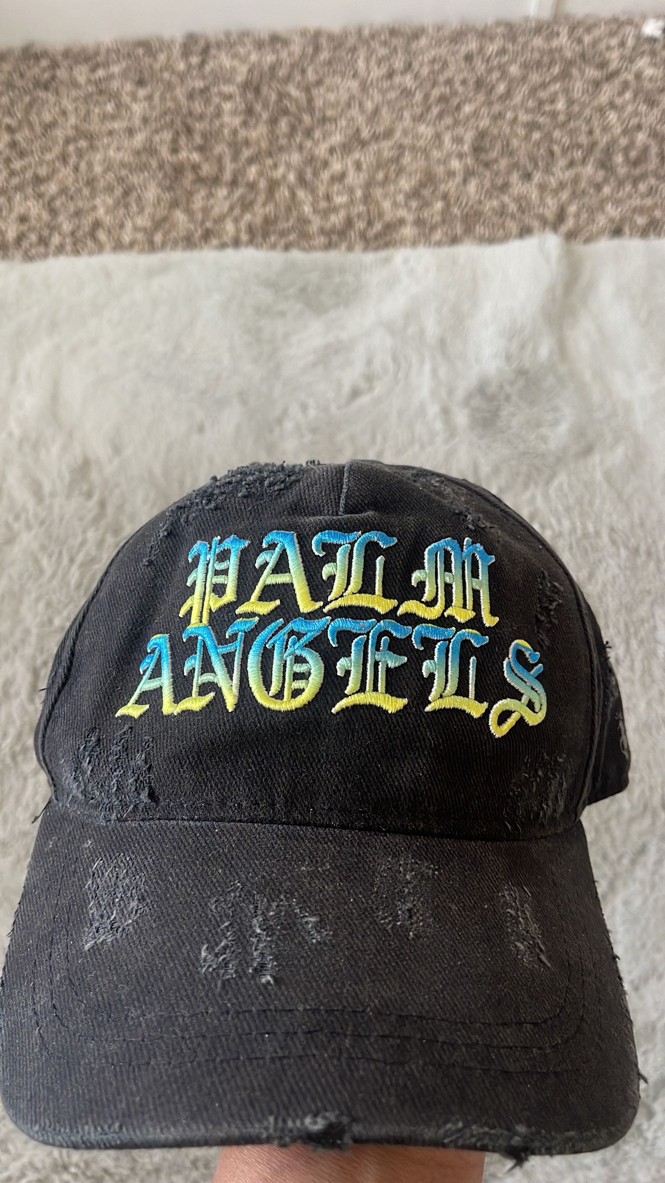 image of Palm Angels Hat in Gray/Blue/Yellow, Men's