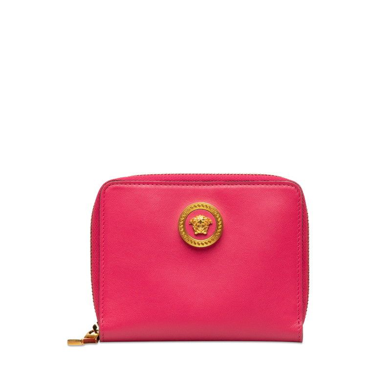 image of Versace Leather Medusa Zippy Wallet in Pink, Women's