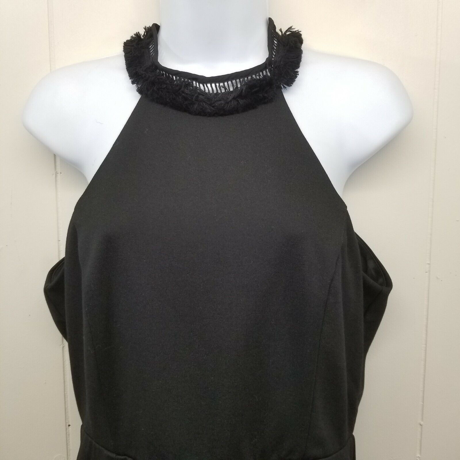 Lulus Lulus L Black Halter Top Dress SKYLINE VIEW Bodycon Fringe H Size L / US 10 / IT 46 - 4 Thumbnail